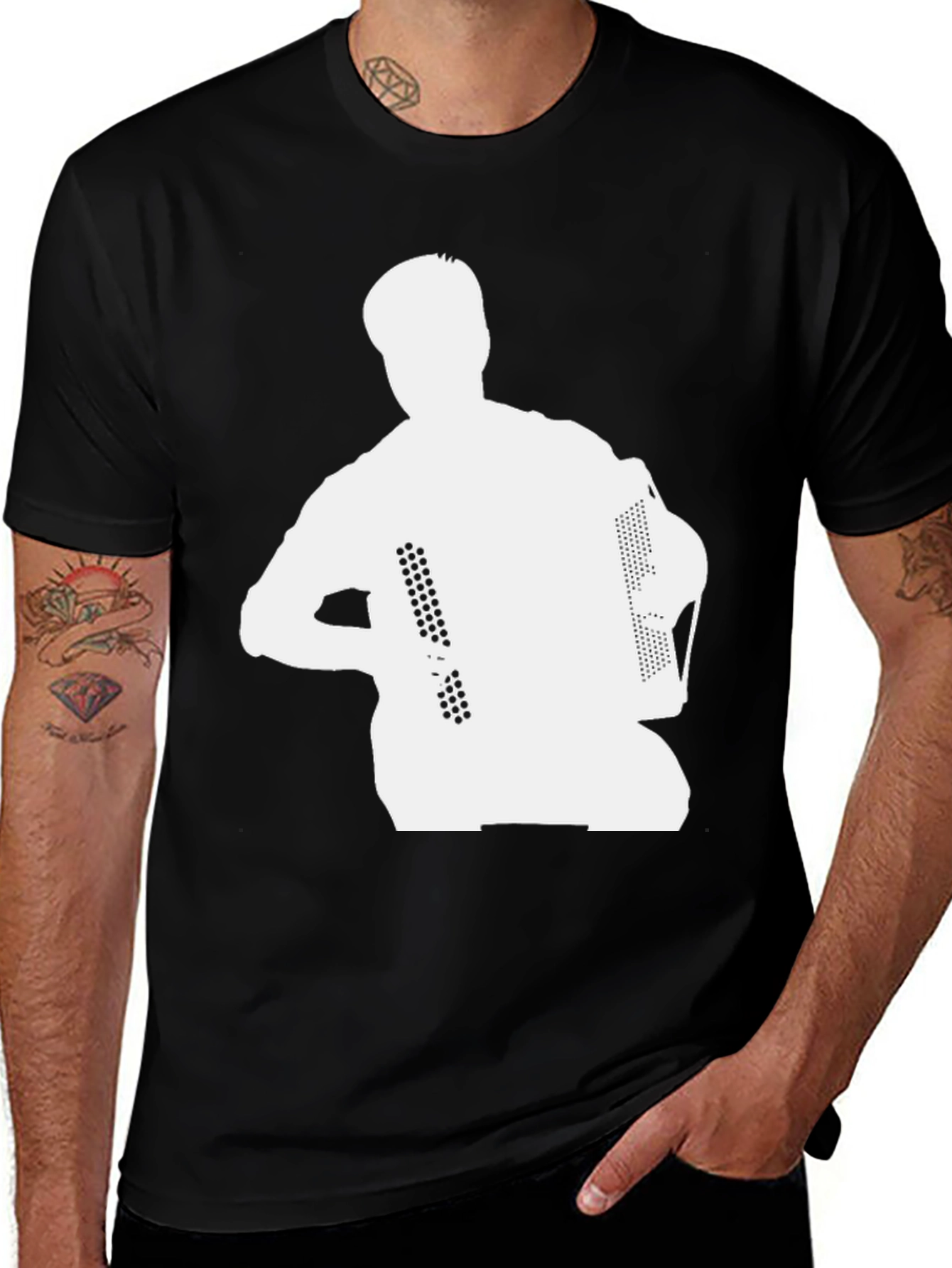 Accordion Player Graphic Tee - Black Cotton Shirt