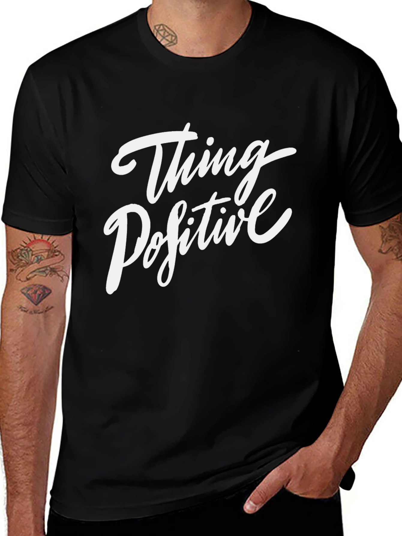 Variant 9 of Think Positive Graphic Tee - Black Casual T-Shirt