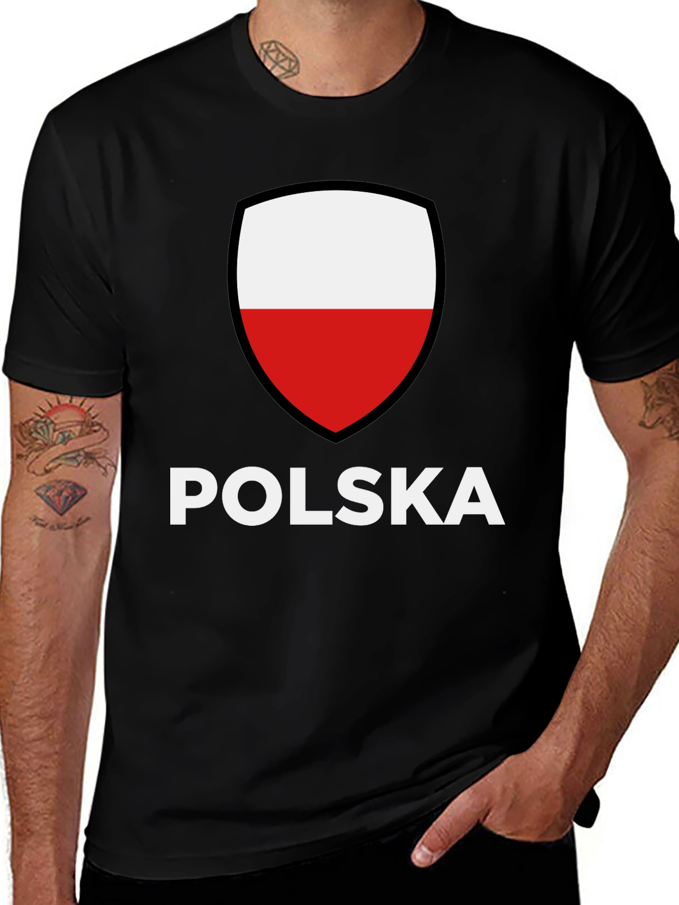 Poland Flag T-Shirt Polska White Text Patriotic
