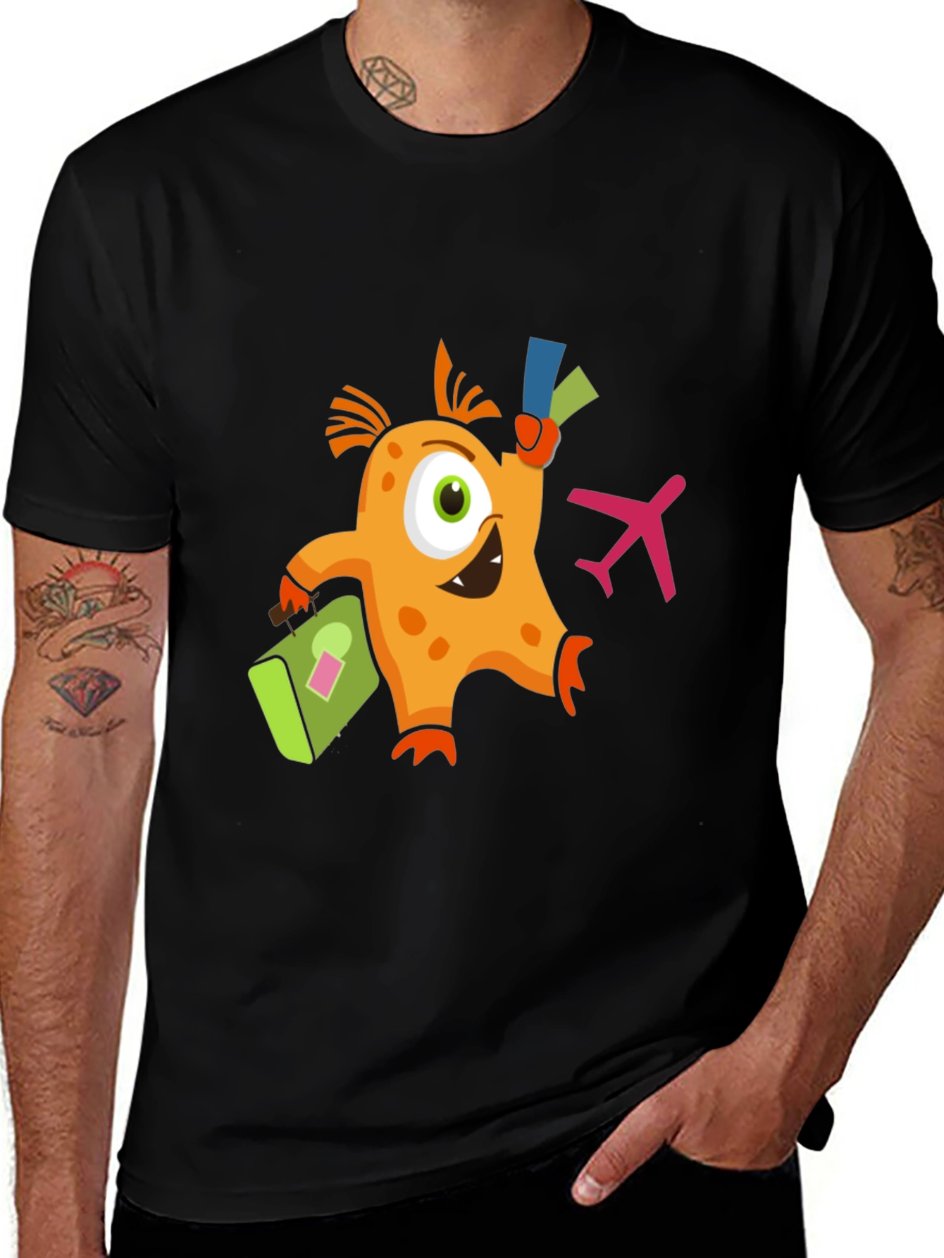 Variant 29 of Monster Travel T-Shirt - Black Crew Neck