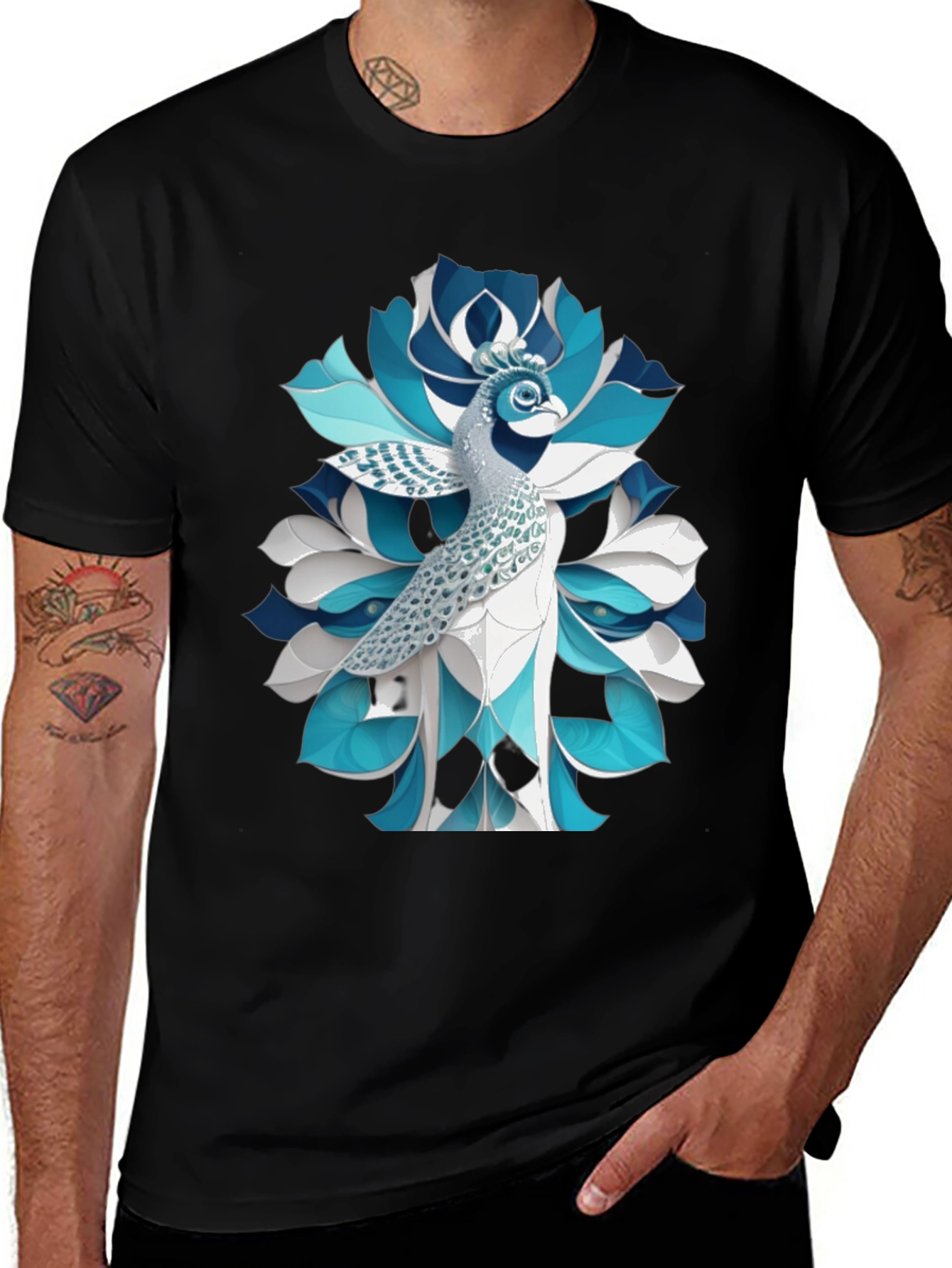 Variant 12 of Peacock Graphic Tee - Unique Bird Art