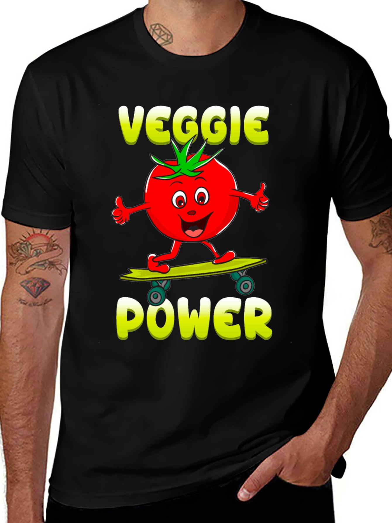 Variant 15 of Veggie Power T-Shirt - Cartoon Tomato Skateboard Tee