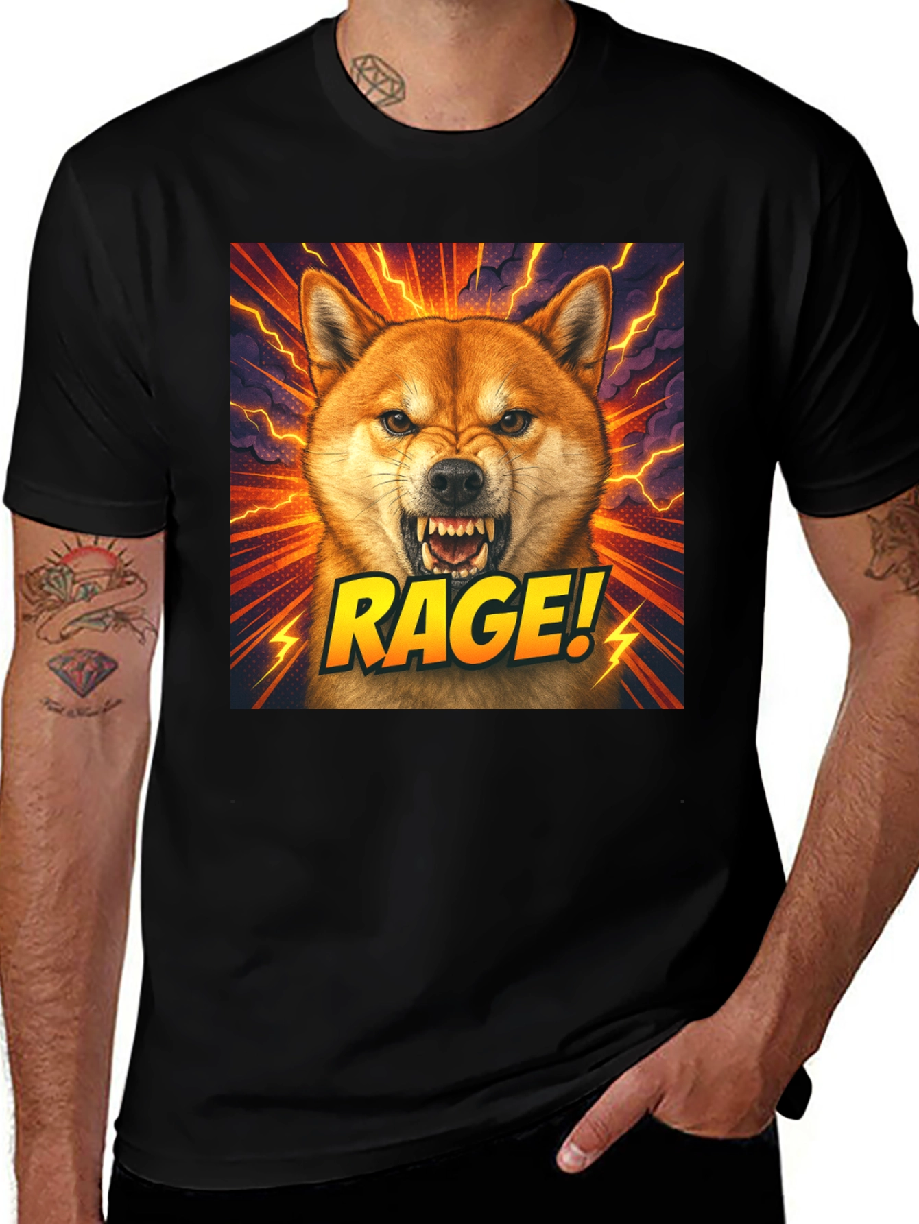 Rage Shiba Inu Graphic T-Shirt - Black