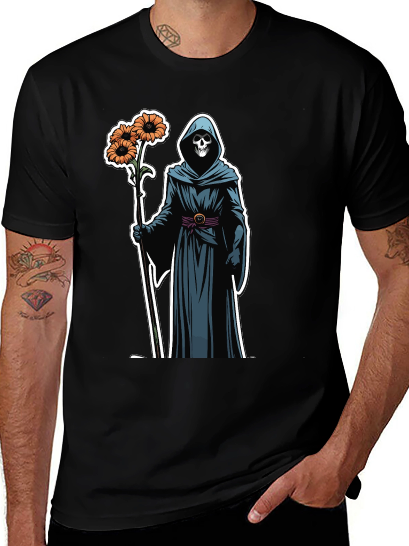Variant 9 of Grim Reaper Floral T-Shirt - Black