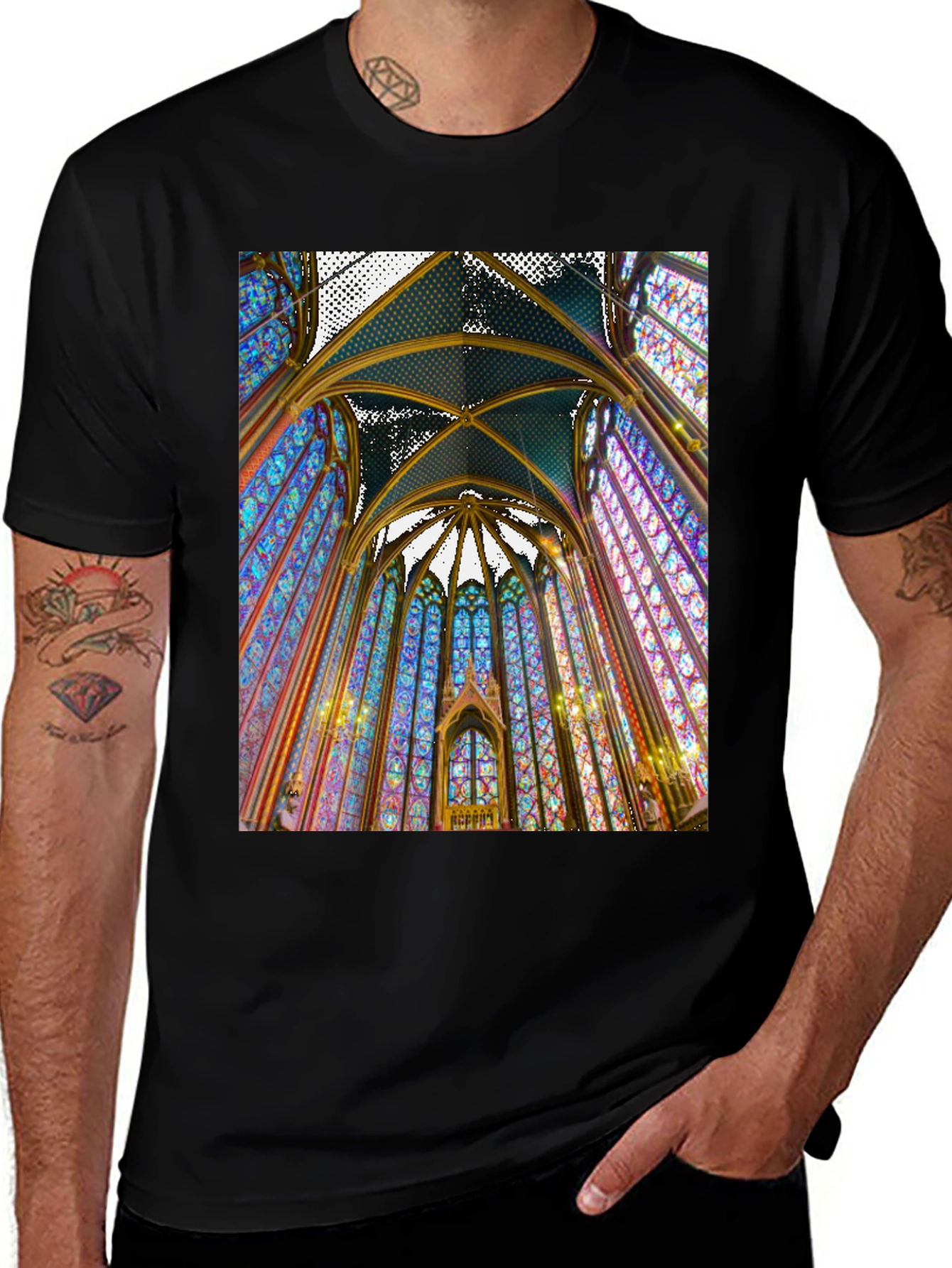 Variant 4 of Stained Glass Cathedral Graphic Tee - Black