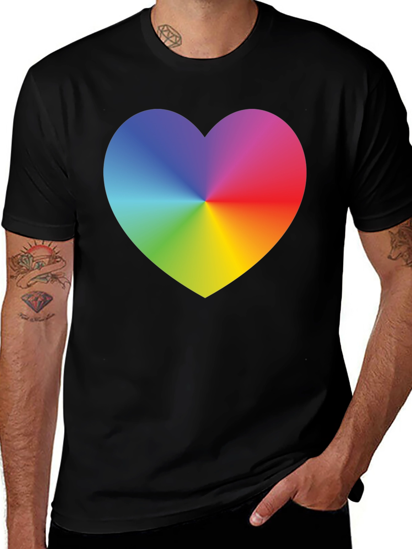 Variant 18 of Rainbow Heart Graphic Tee - Men's Black T-Shirt