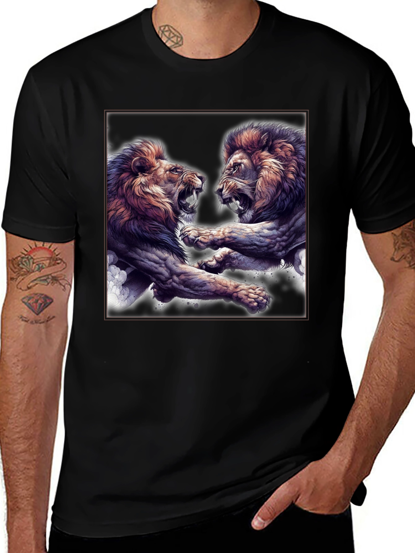 Variant 29 of Lion Clash Graphic Black T-Shirt