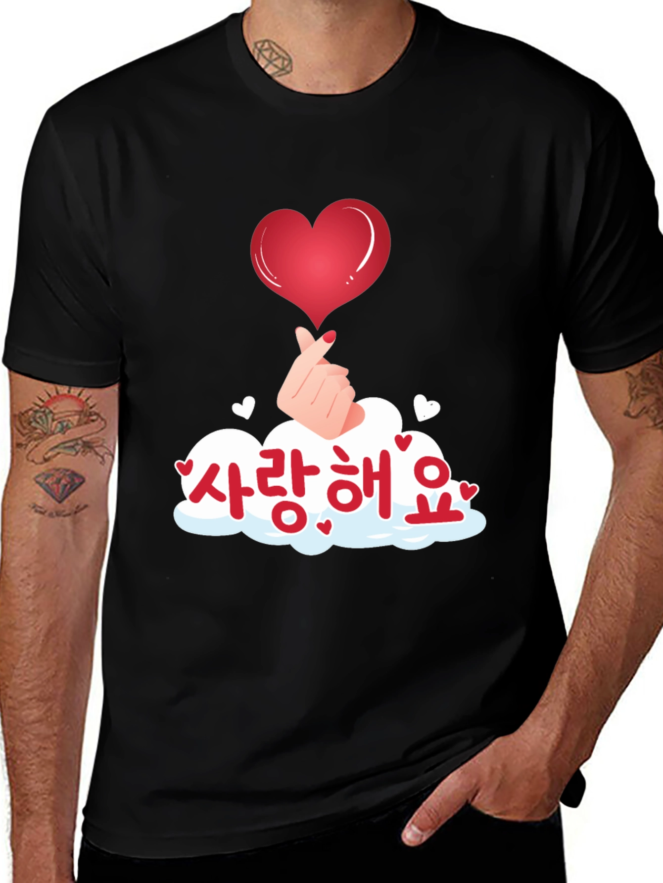 Variant 15 of Korean Saranghae Heart Gesture T-Shirt