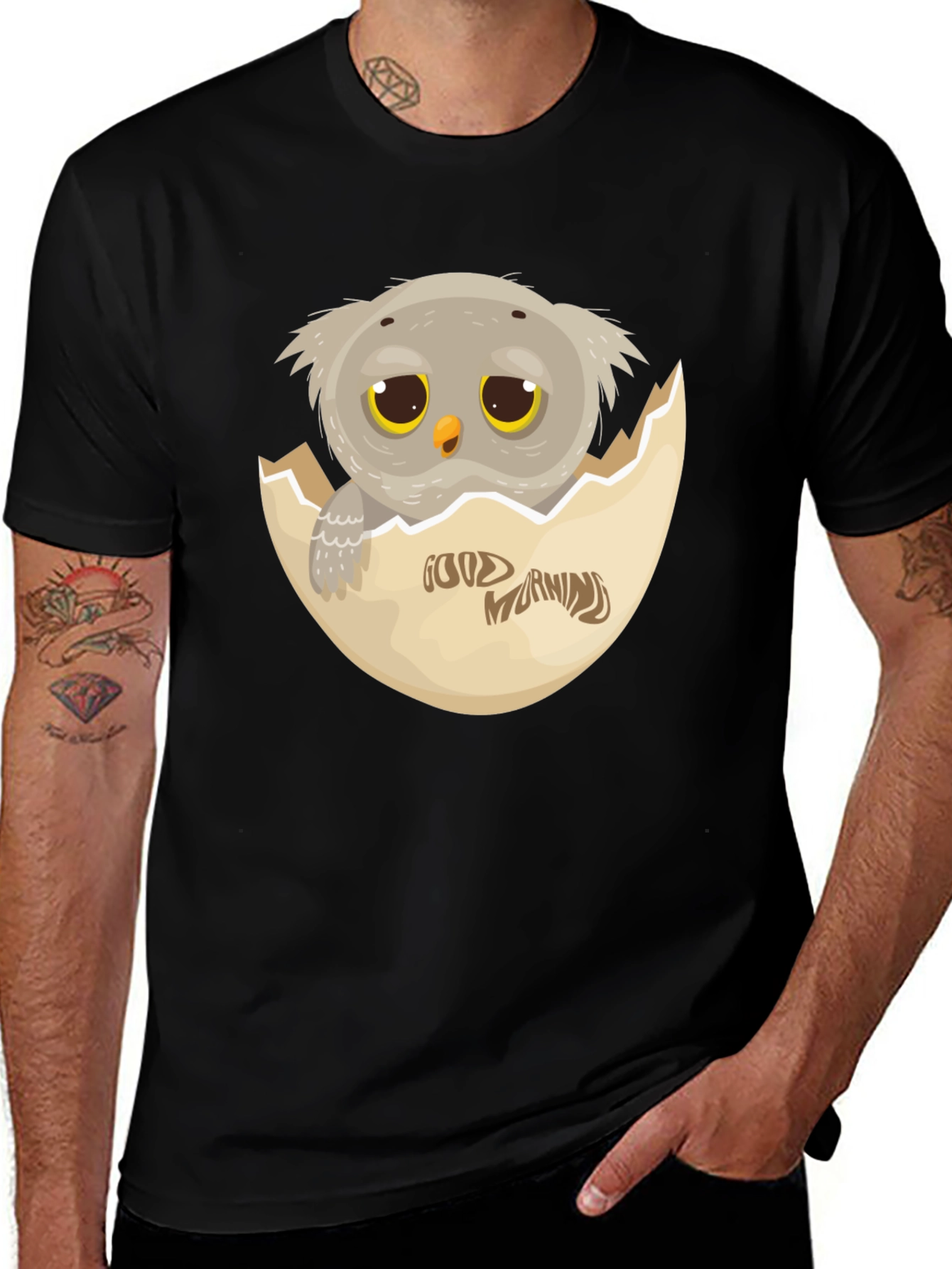 Variant 11 of Cute Owl in Eggshell Graphic T-Shirt - Good Morning!