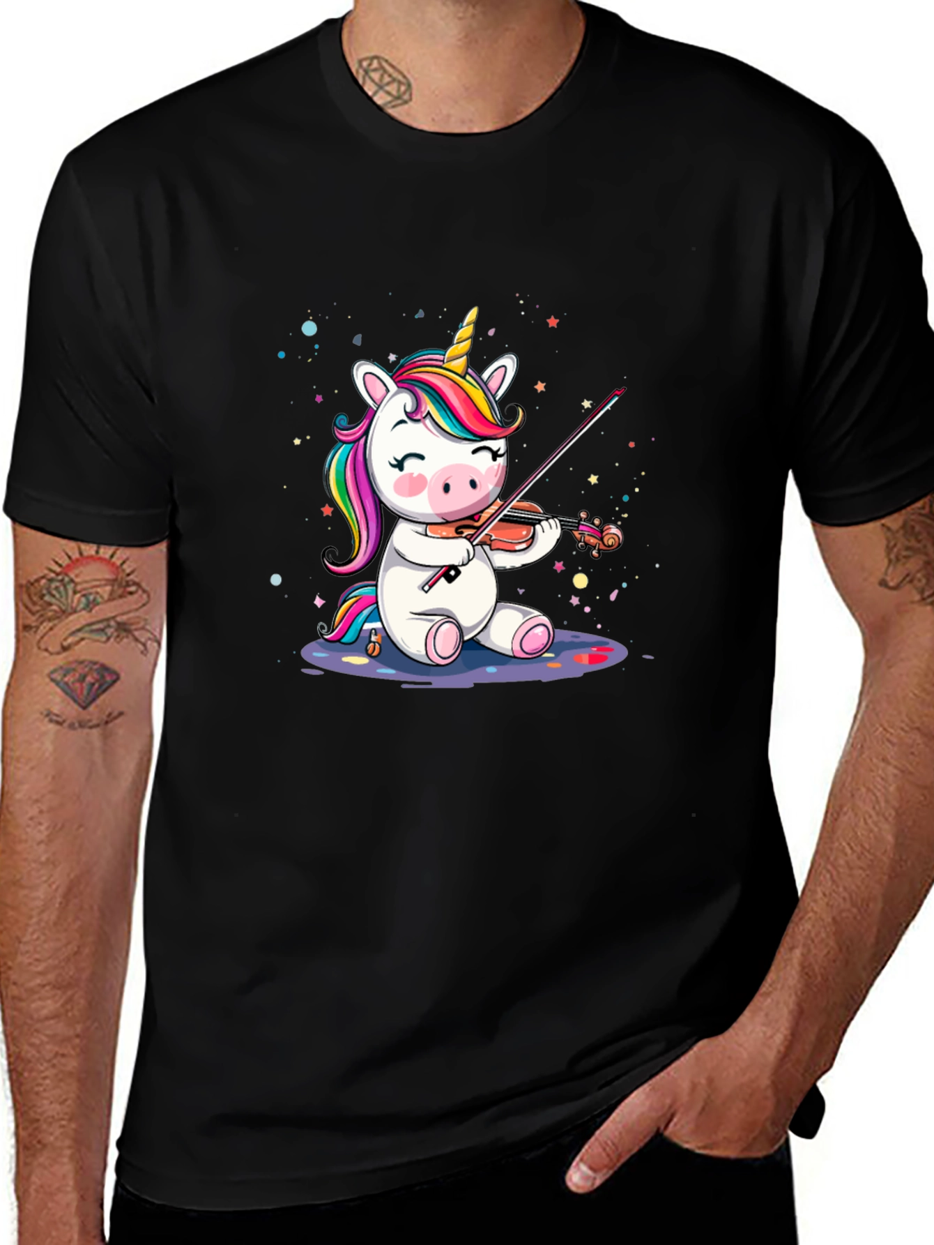 Variant 3 of Unicorn Violinist Graphic T-Shirt - Black