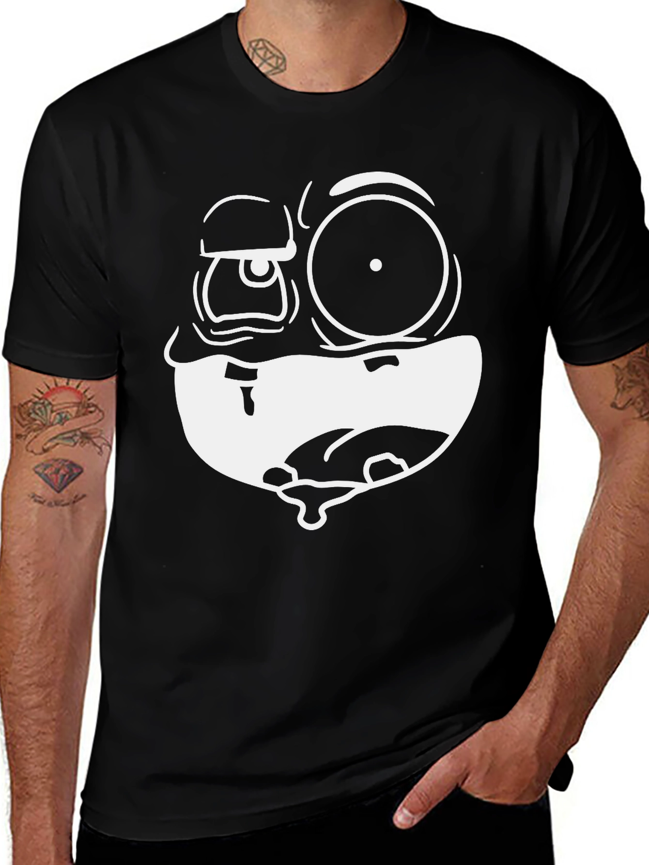 Variant 14 of Black T-Shirt with Cartoon Face Print