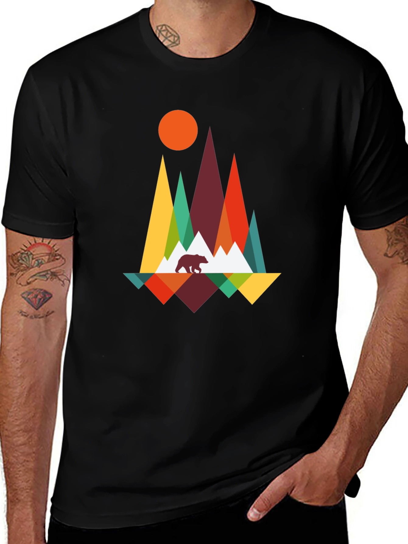 Variant 29 of Geometric Mountain Bear Graphic Tee - Black