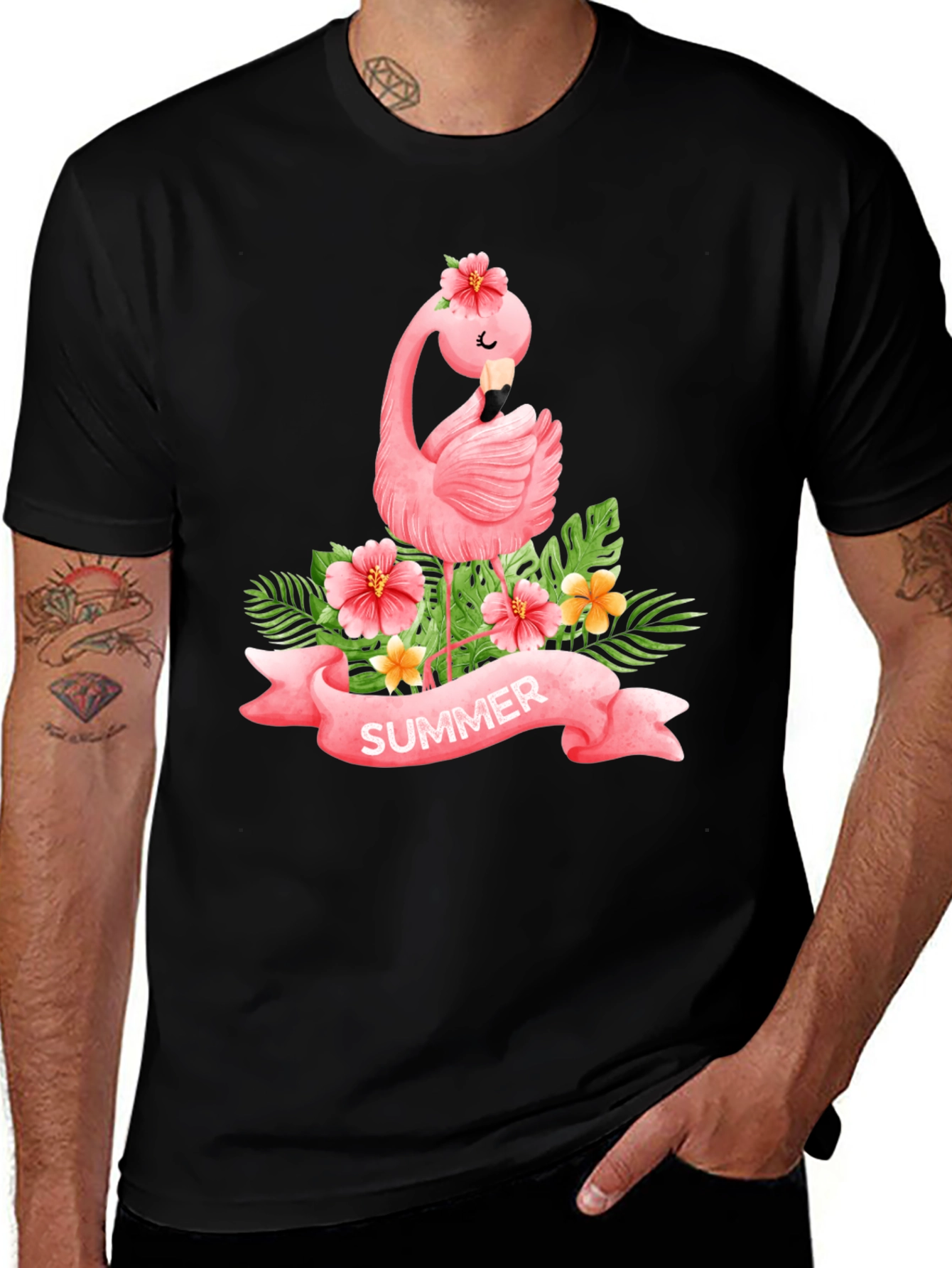 Variant 11 of Summer Flamingo Black T-Shirt