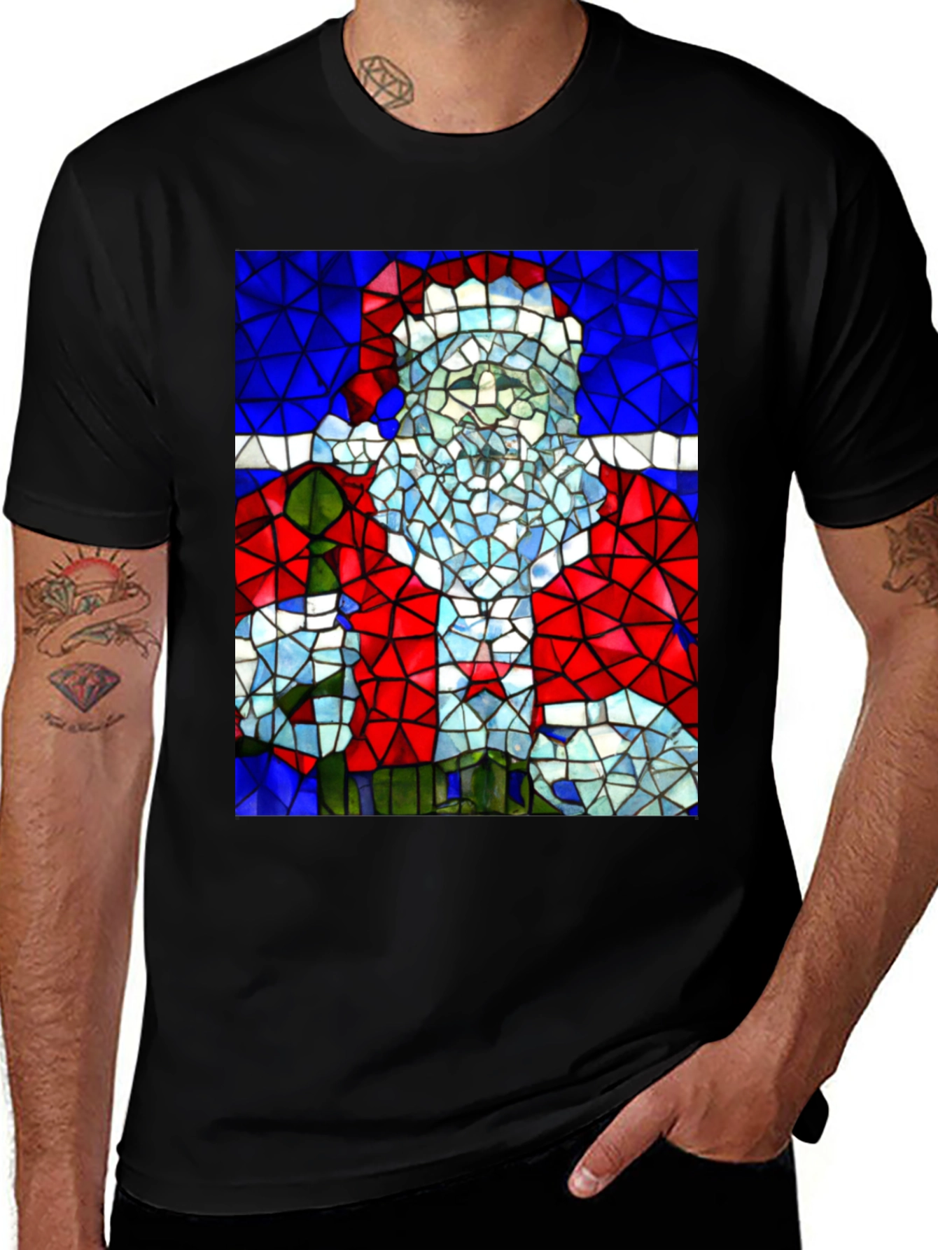 Stained Glass Santa T-Shirt - Holiday Style