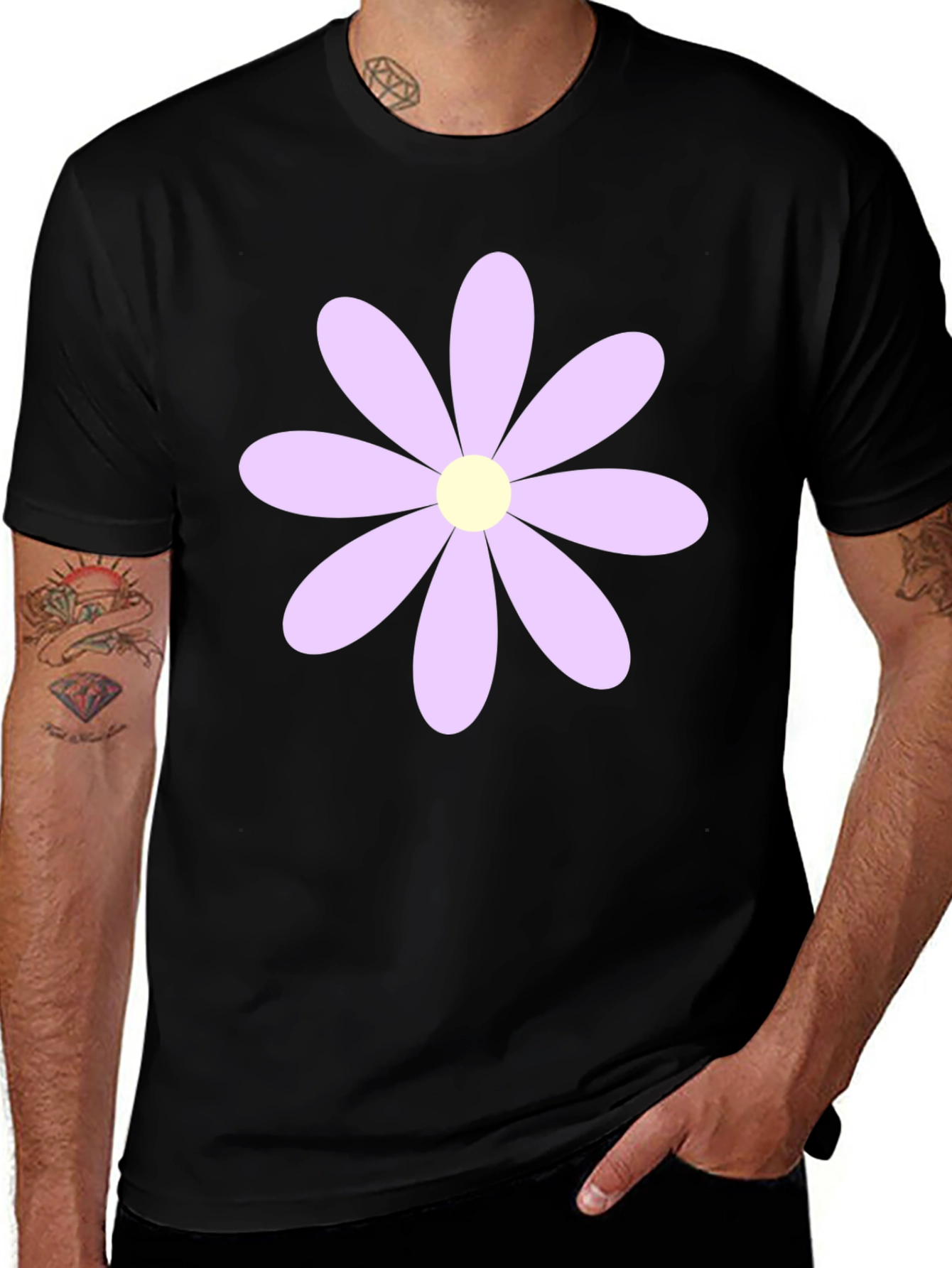 Variant 24 of Black T-Shirt with Purple Flower Graphic