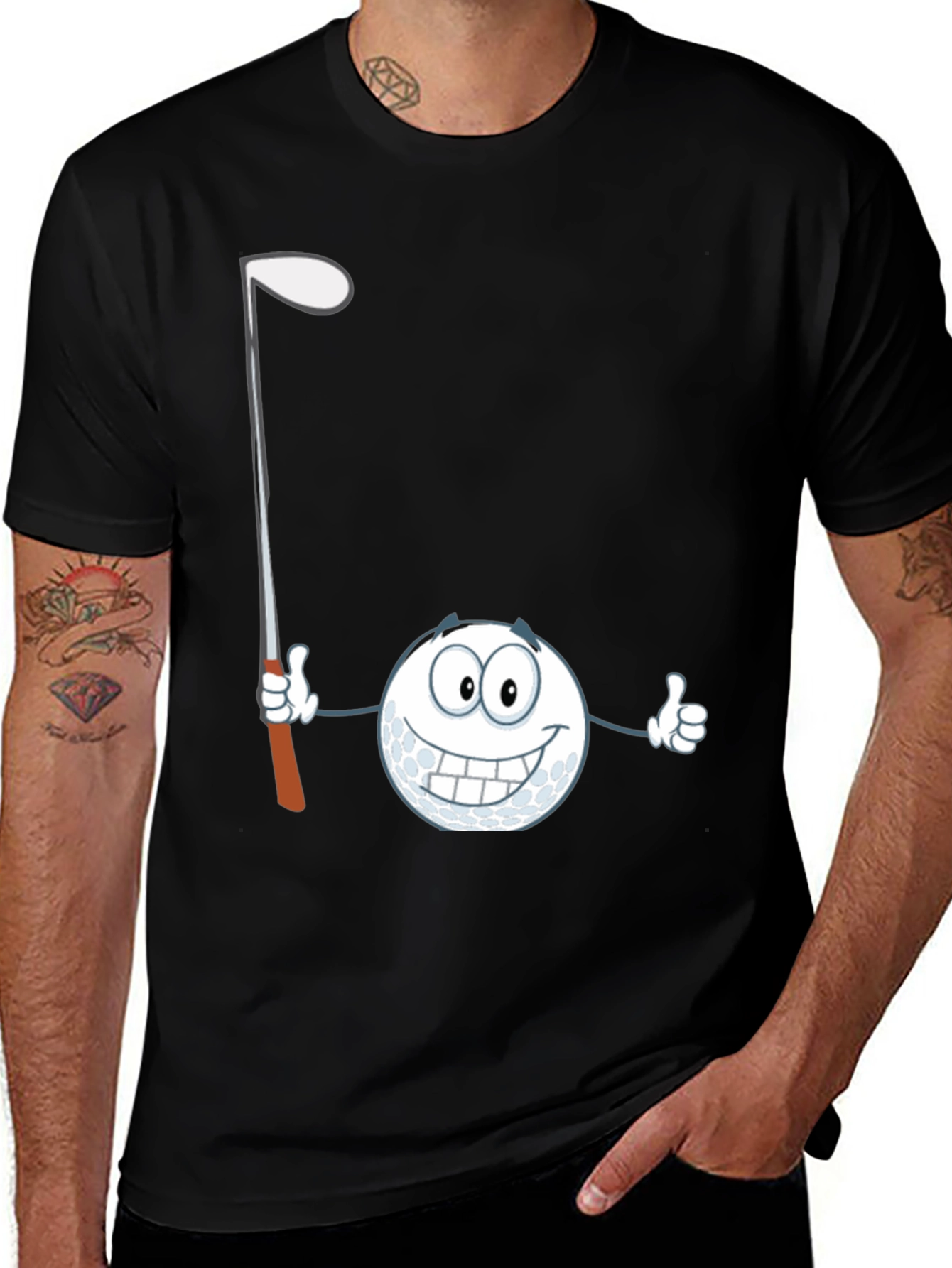 Black Golf Ball Cartoon T-Shirt - Funny Golfer Tee main image