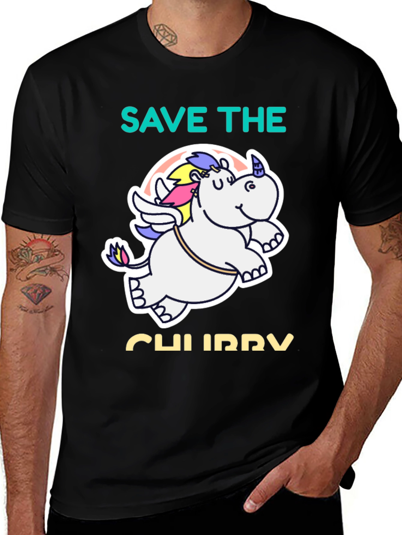 Variant 6 of Save the Chubby Unicorn Black T-Shirt