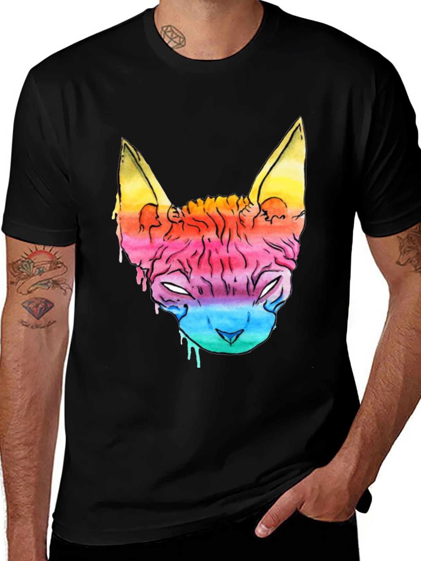 Variant 3 of Rainbow Cat Graphic Tee - Men's Black T-Shirt