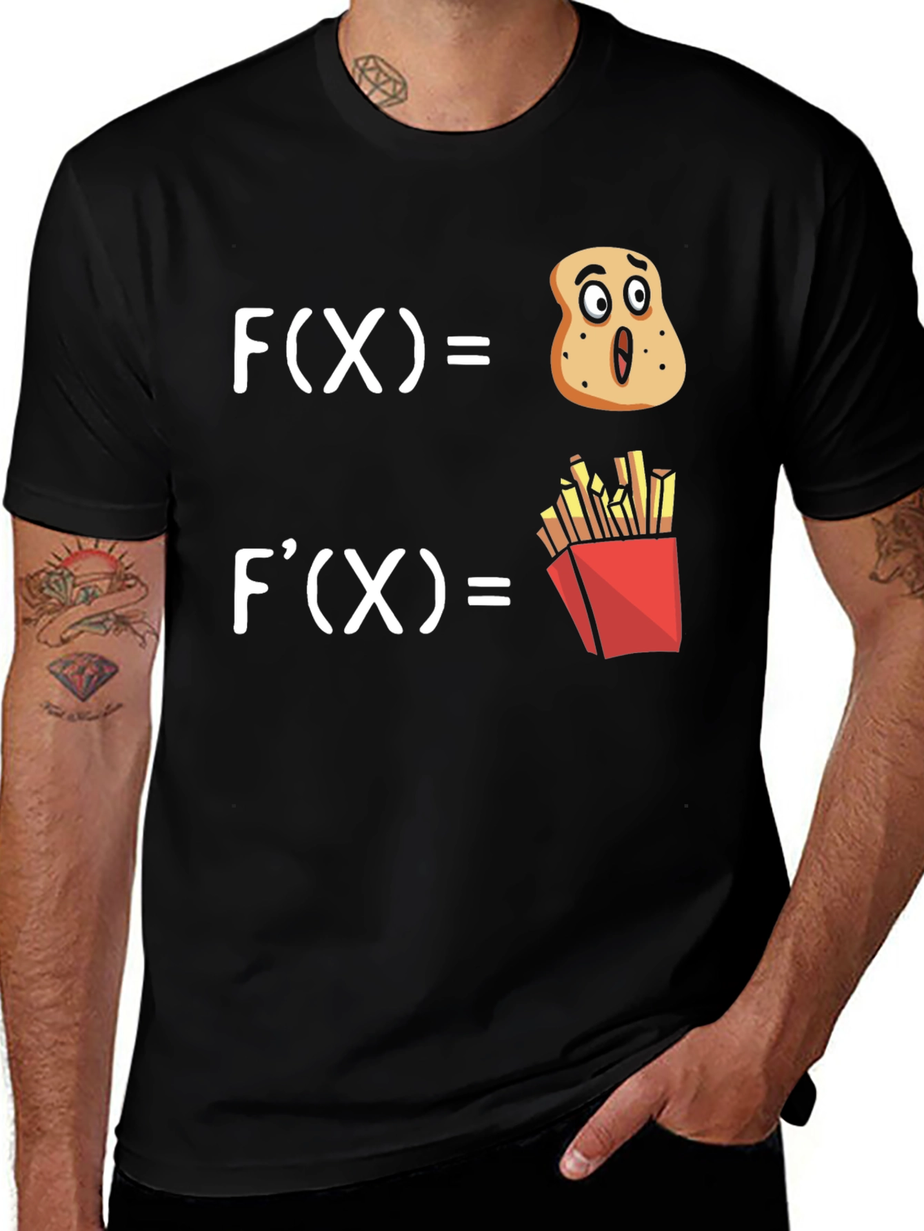 Funny Math Potato & Fries Men's Black T-Shirt