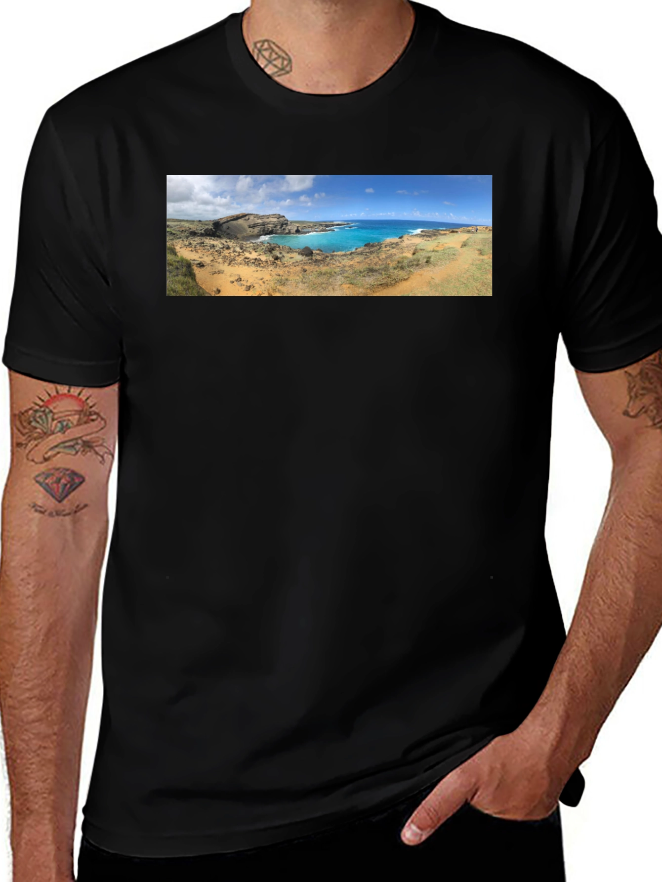 Variant 4 of Scenic Coastline Panorama Black T-Shirt