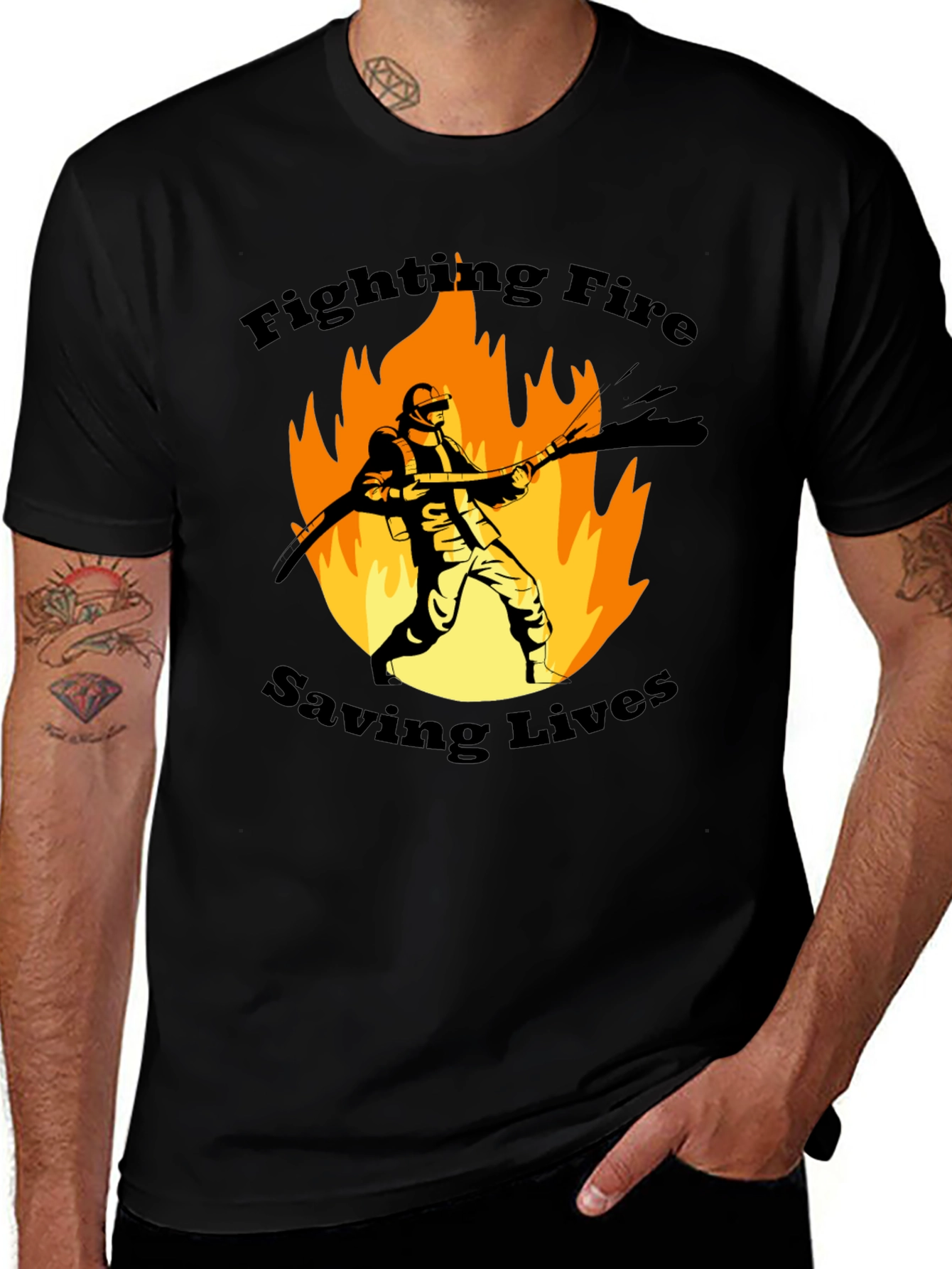 Variant 23 of Firefighter Graphic T-Shirt - Fighting Fire Saving Lives