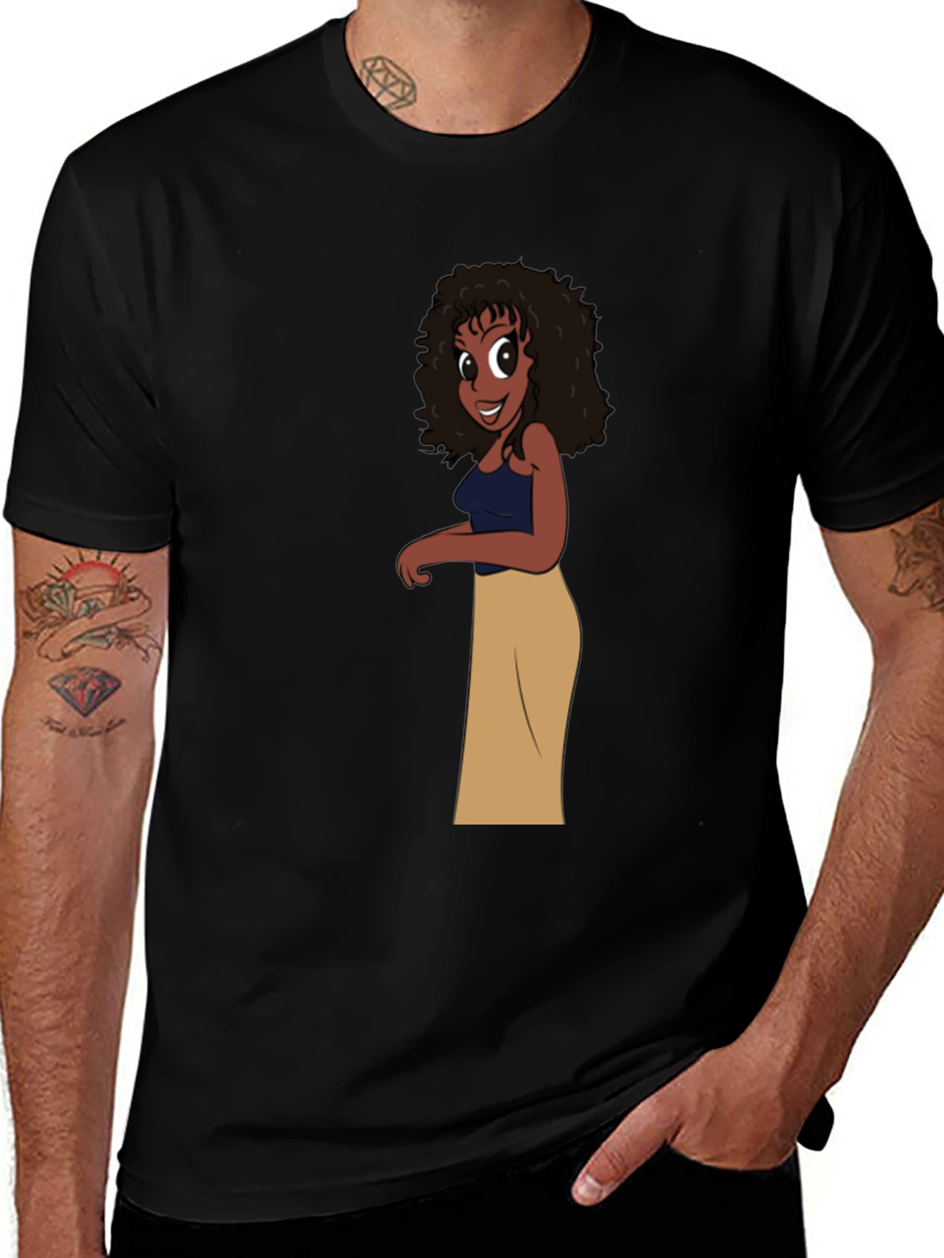 Variant 6 of Cartoon Girl Graphic Black T-Shirt