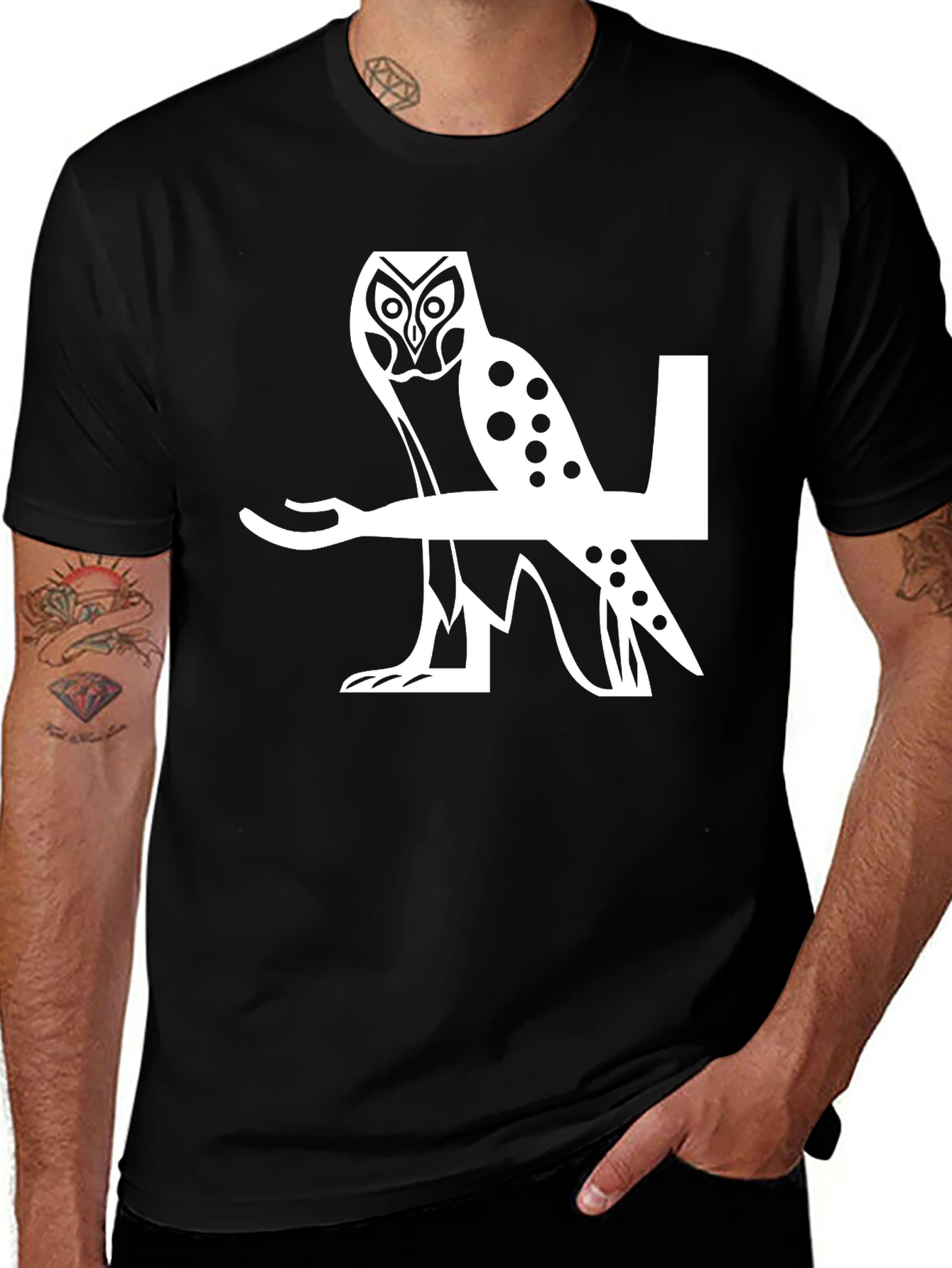 Black Owl Graphic Tee - Cool Bird Design main image