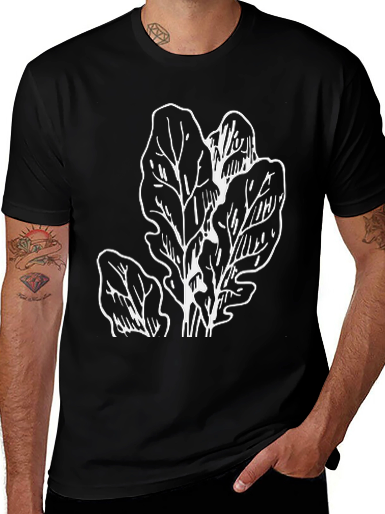 Variant 8 of Leaf Print Black T-Shirt