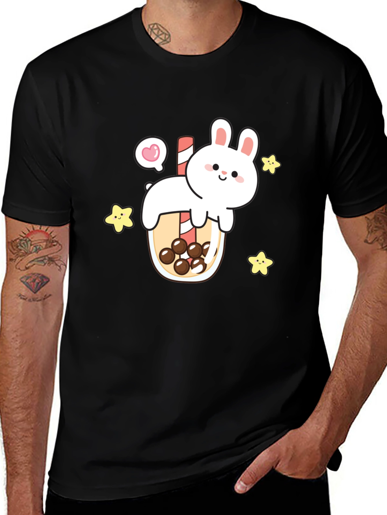 Variant 22 of Cute Bunny Boba Tea Graphic Black T-Shirt