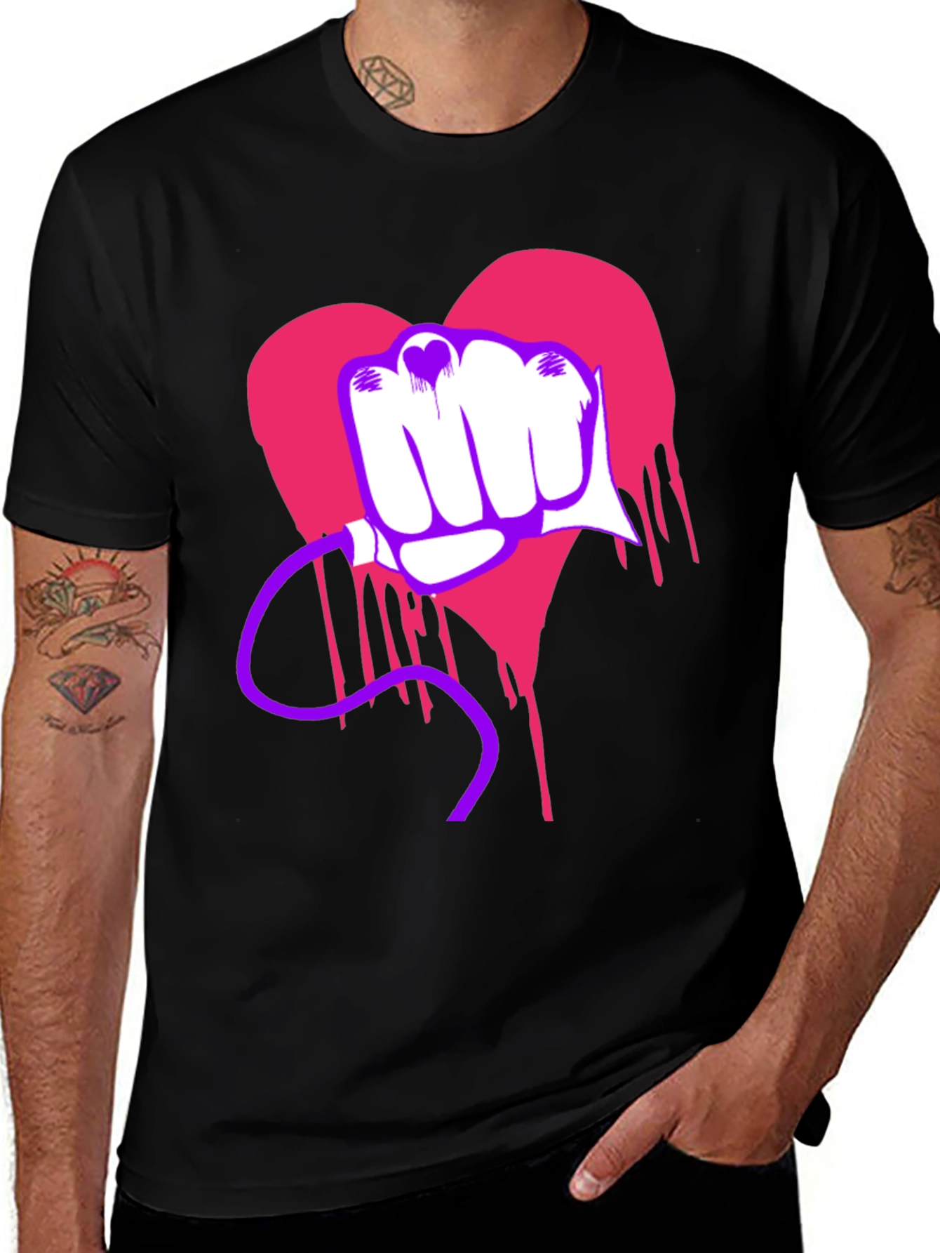 Variant 21 of Heart Fist Graphic Tee - Black Crew Neck T-Shirt