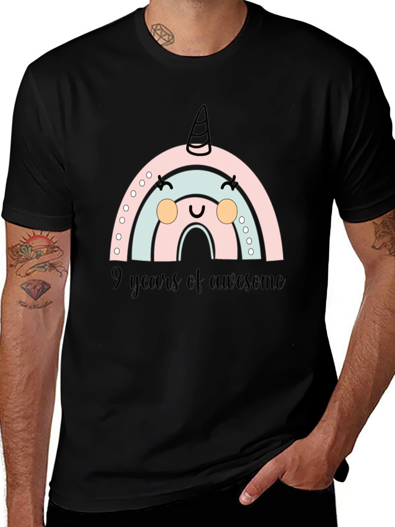 Variant 18 of Unicorn Rainbow 9 Years of Awesome Black T-Shirt