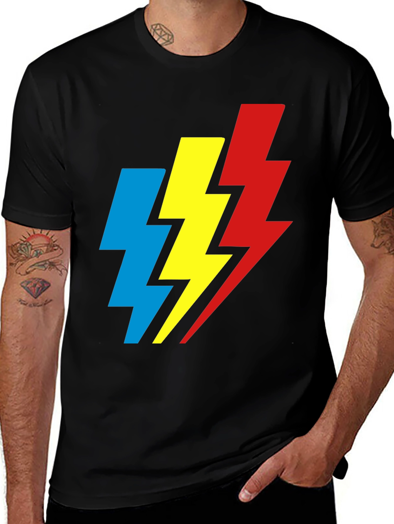 Variant 18 of Lightning Bolt Graphic Tee - Bold Design, Black Cotton Shirt