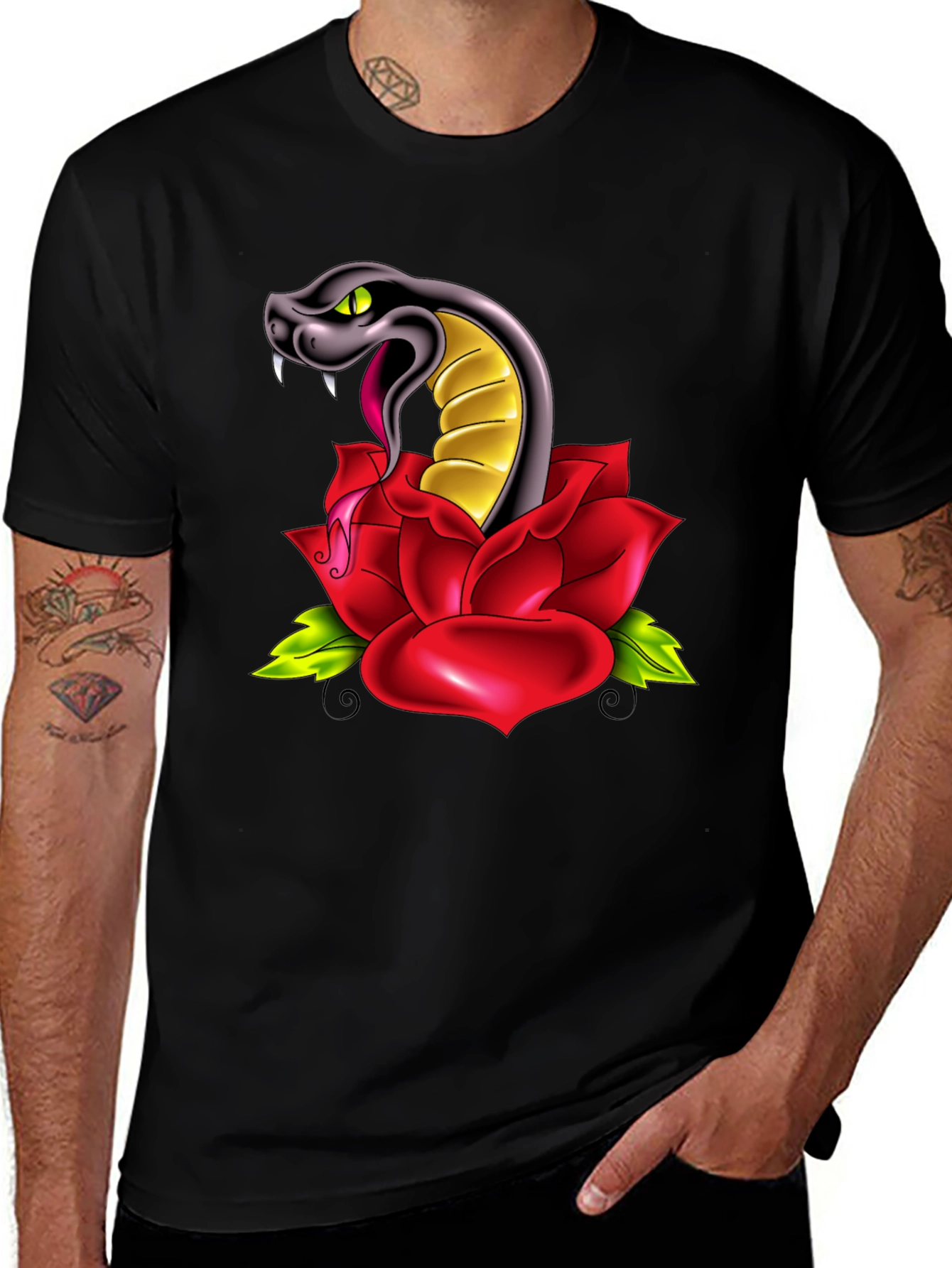 Snake and Rose Graphic Tee - Black