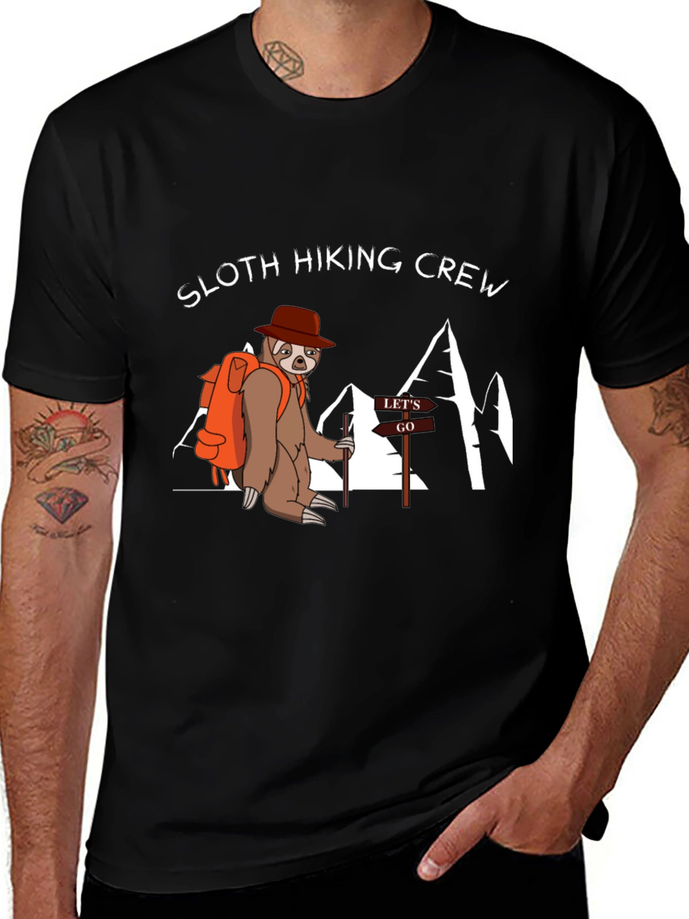 Sloth Hiking Crew Black T-Shirt