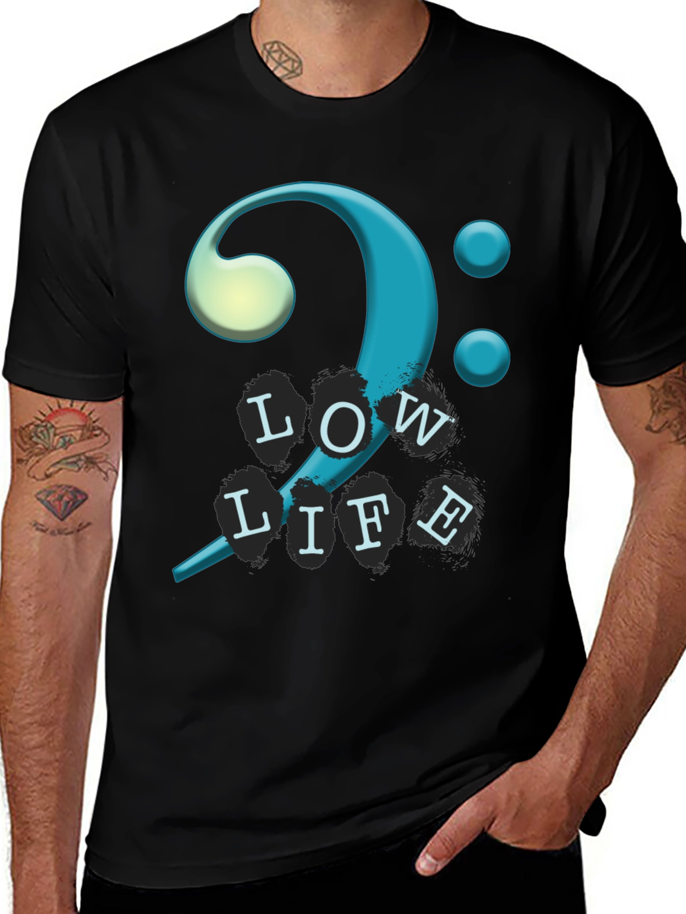 Variant 3 of Bass Clef "Low Life" T-Shirt - Unique Musical Design