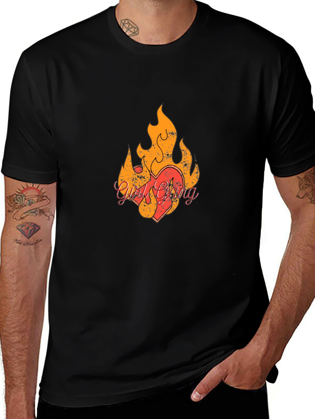 Variant 18 of Fiery Heart Graphic Black T-Shirt