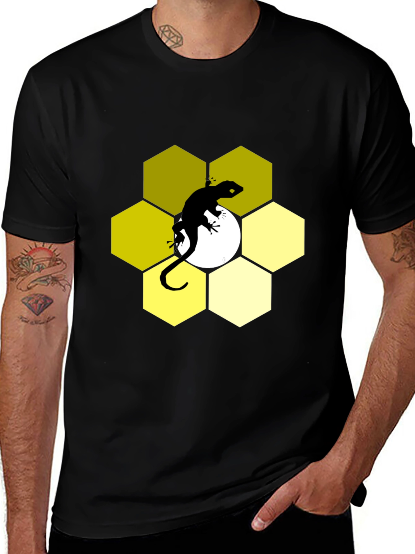 Variant 3 of Lizard Hexagon Graphic Tee - Black