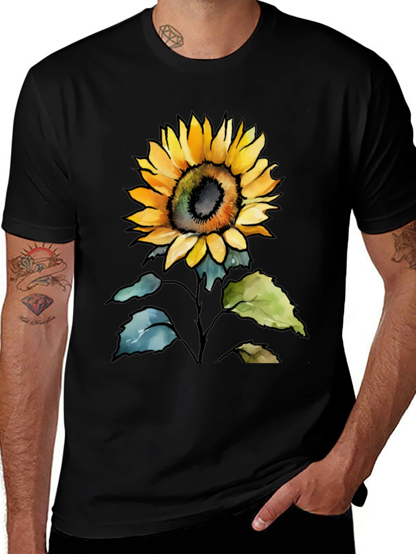 Variant 30 of Sunflower Graphic Print Men's Black T-Shirt