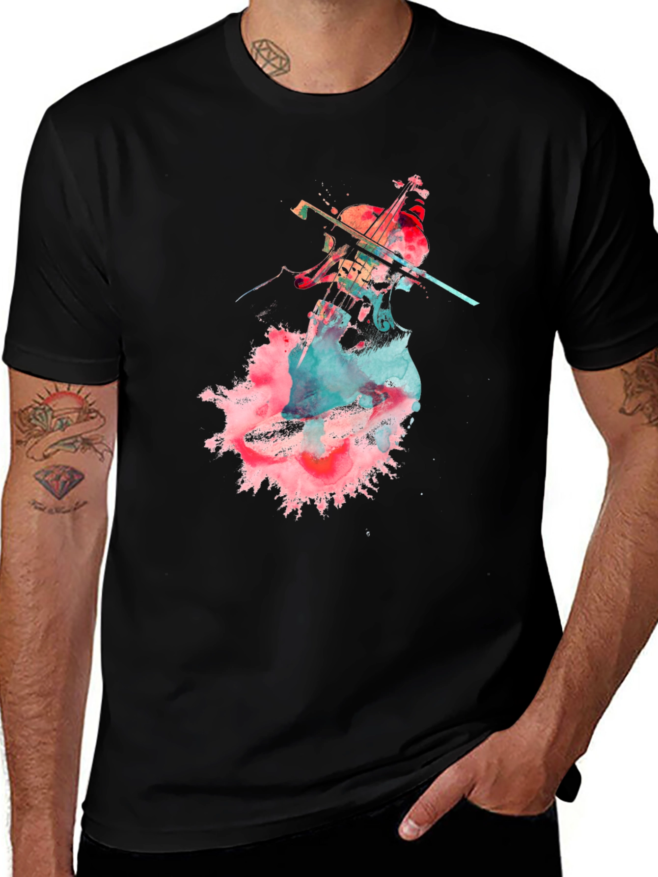 Variant 4 of Watercolor Cello Graphic Black T-Shirt