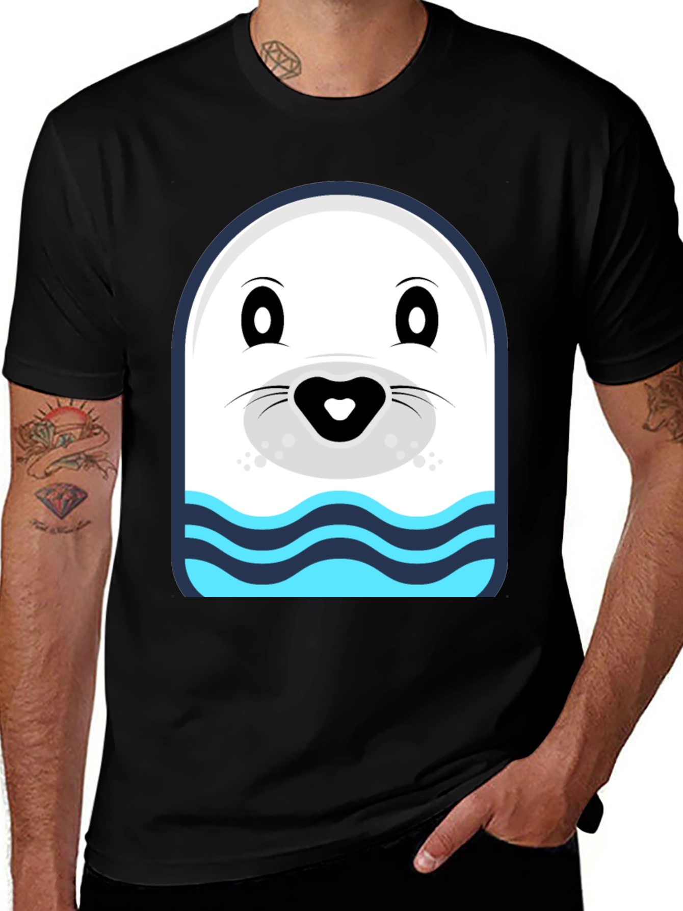 Variant 9 of Cartoon Seal Graphic Tee - Black
