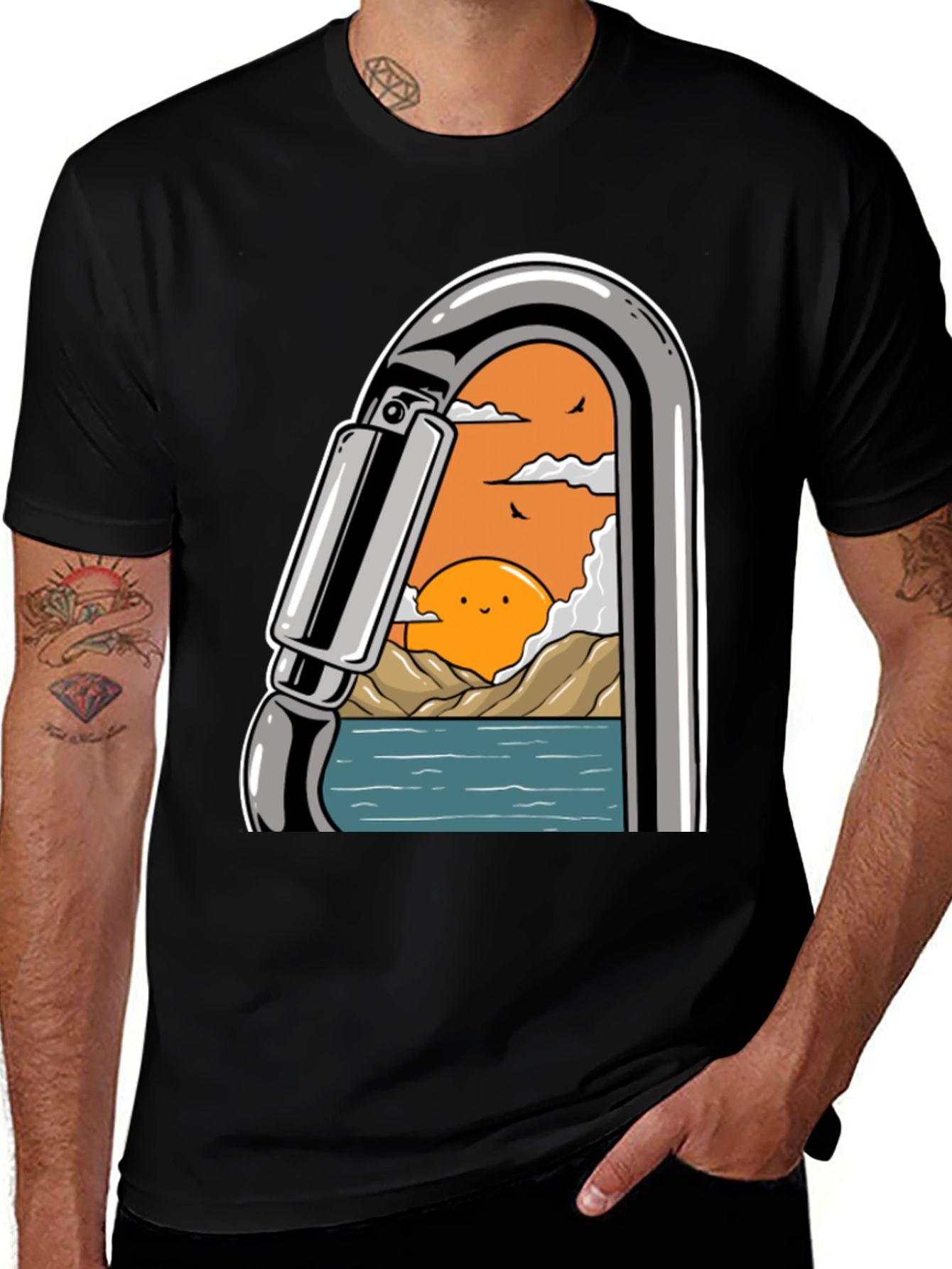 Carabiner Sunset Graphic Tee - Adventure Awaits!