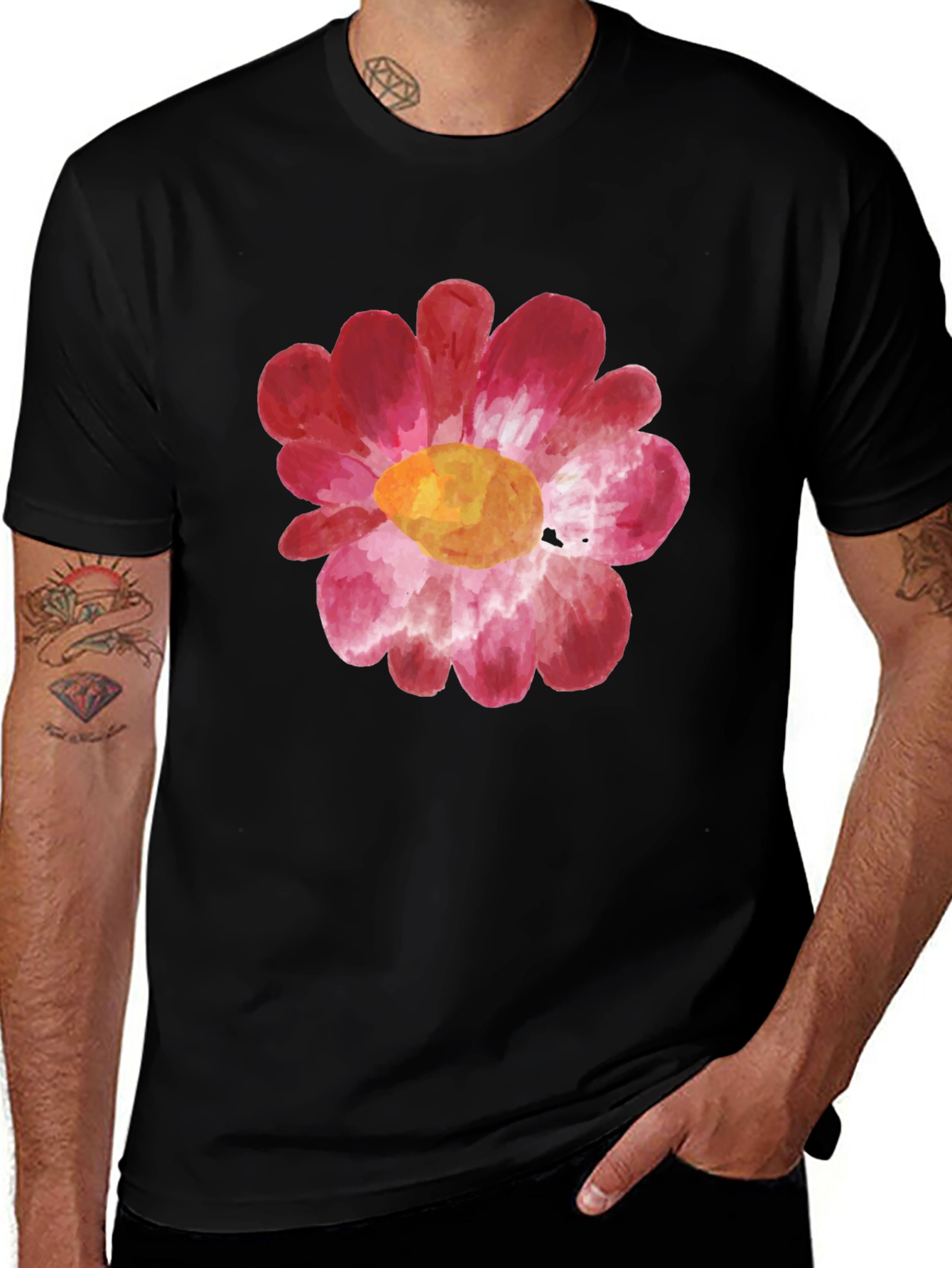 Black Floral Watercolor Graphic Tee - Black main image