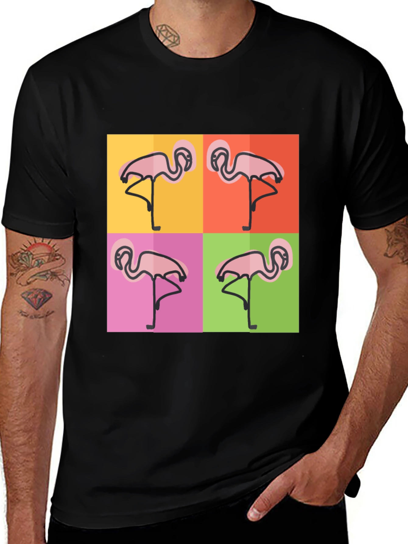 Variant 25 of Funky Flamingo Pop Art Black T-Shirt
