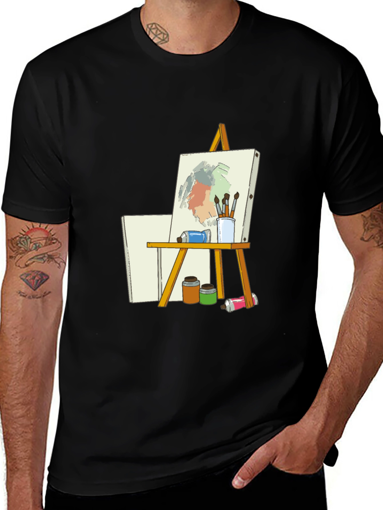 Variant 26 of Artist Easel Graphic Tee - Black Cotton Blend
