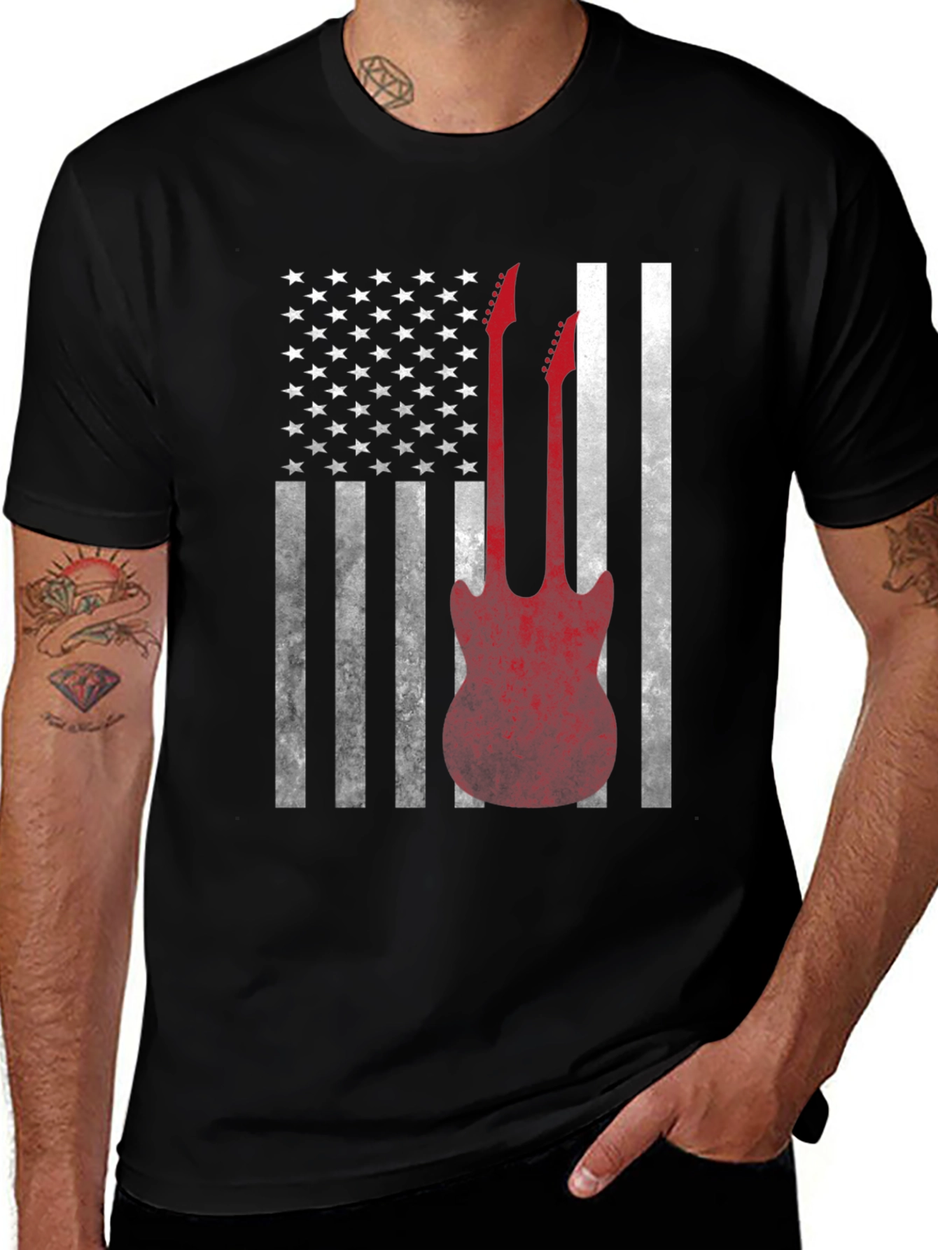 Variant 12 of Guitar USA Flag Graphic T-Shirt - Rock & Roll Patriotic Tee