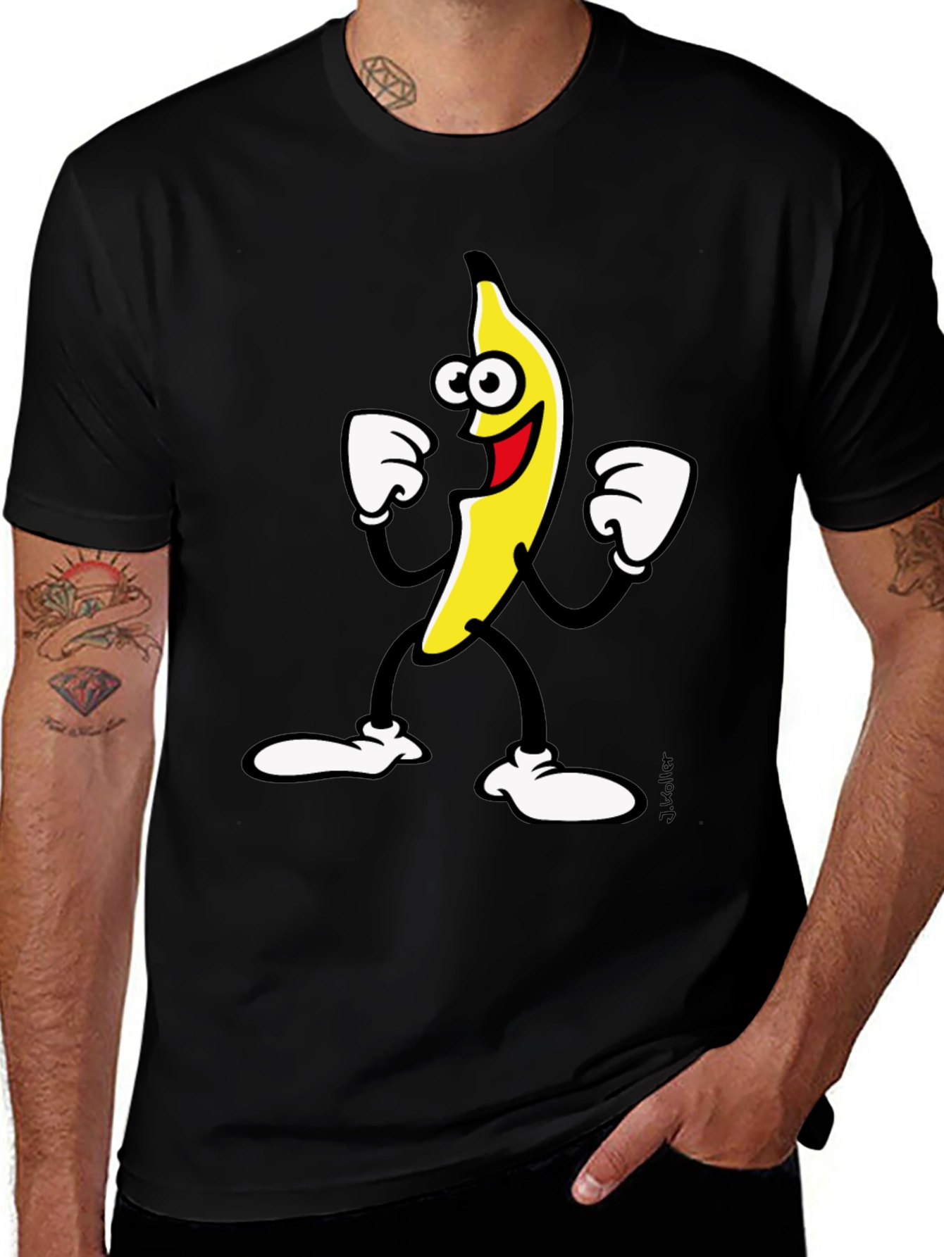 Variant 23 of Funny Banana Cartoon Graphic Black T-Shirt