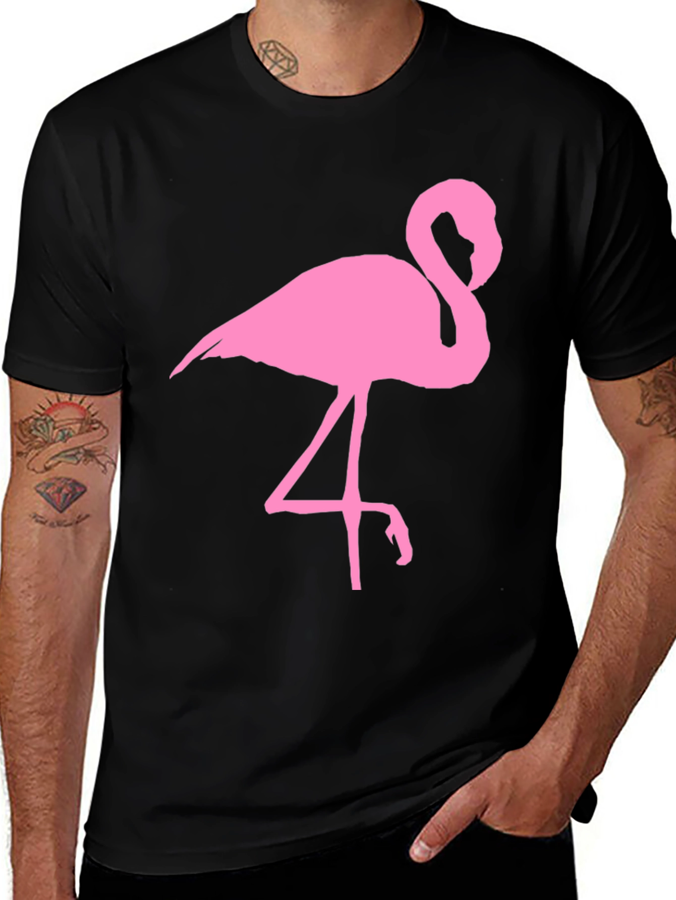 Variant 13 of Pink Flamingo Graphic T-Shirt - Casual Black Tee