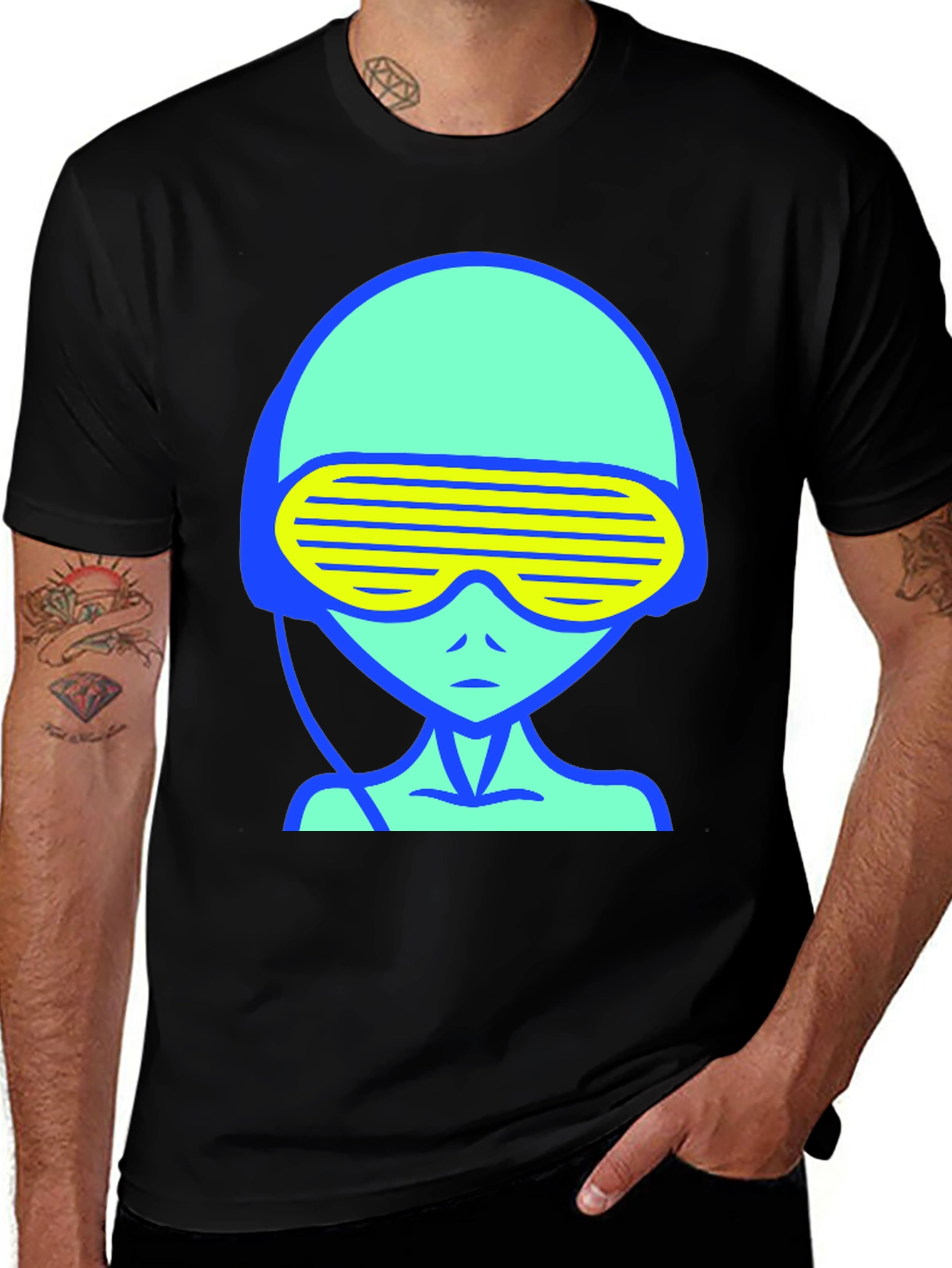 Variant 3 of Retro Alien Graphic Tee - Black Cotton T-Shirt
