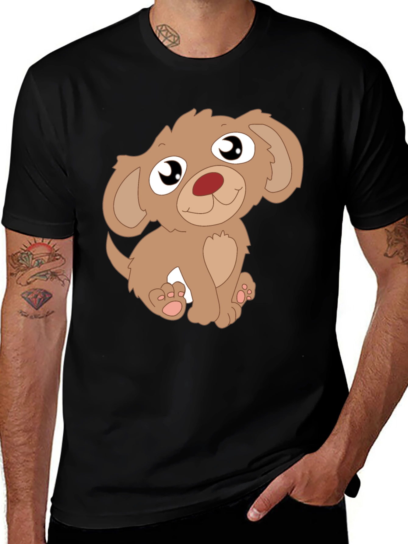 Variant 11 of Cute Puppy Graphic Tee - Men's Black T-Shirt