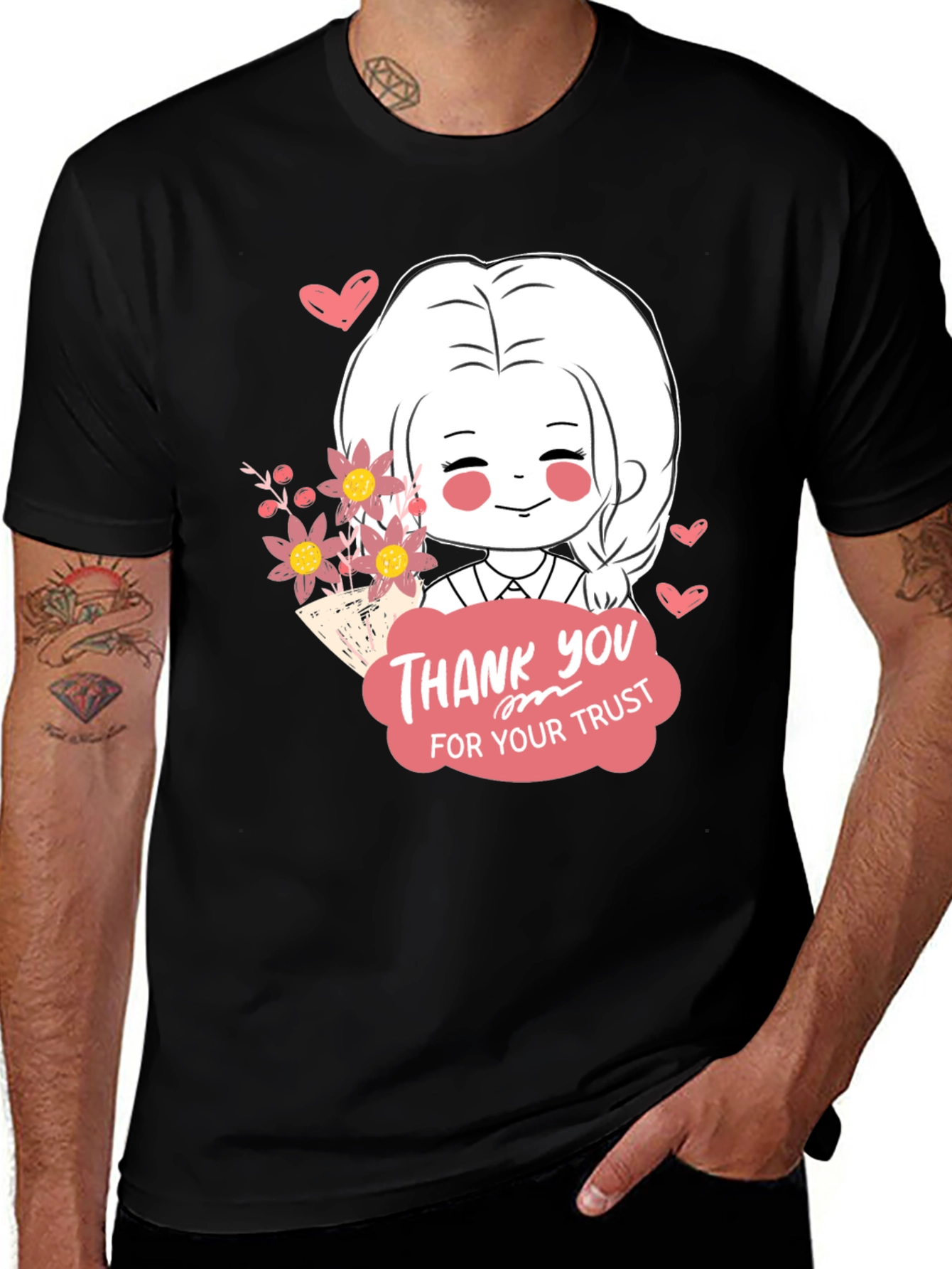 Variant 22 of Cute Cartoon Graphic Print Black T-Shirt